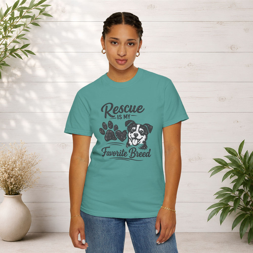 Rescue Is My Favorite Breed T-Shirt — Dog Rescue Paw Print Tee