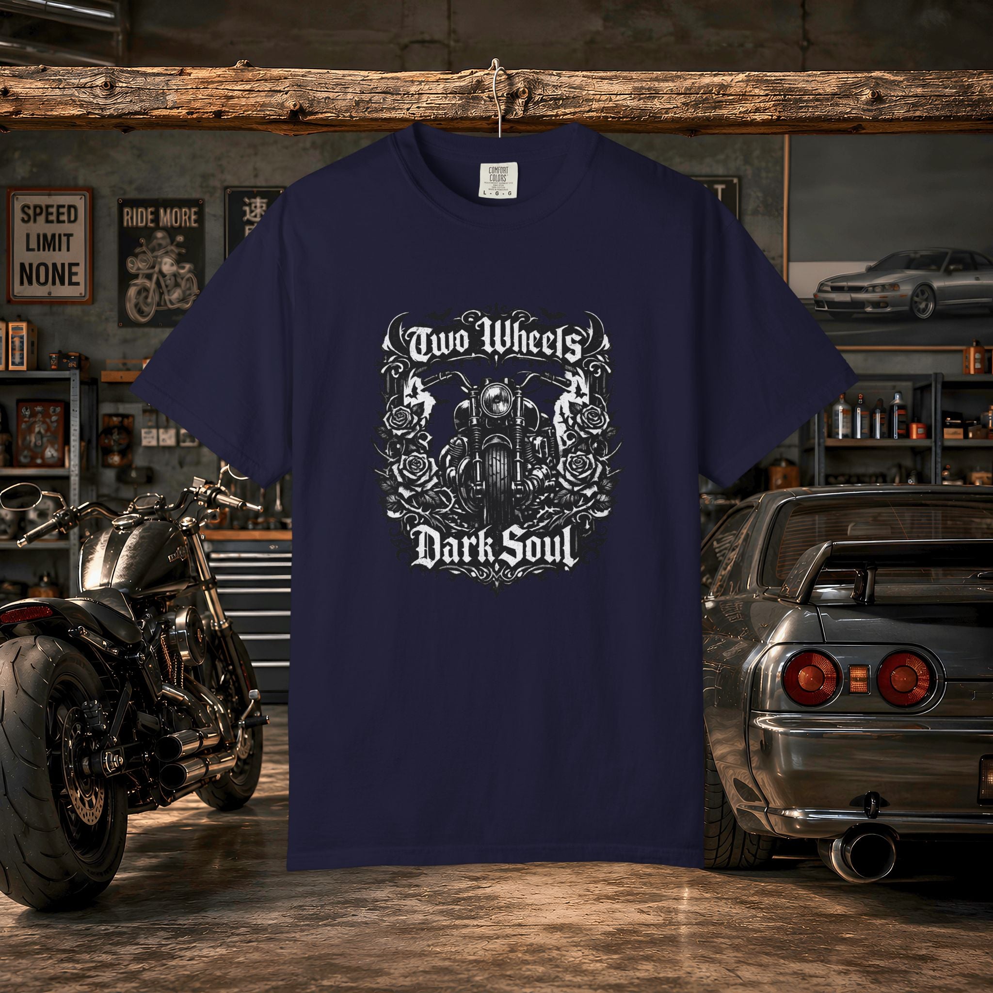 Dark Soul Motorcycle T-Shirt — "Two Wheels Dark Soul" Biker Graphic Tee