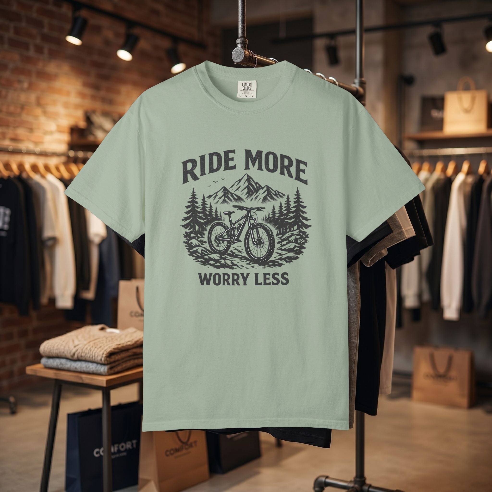 Ride More Worry Less T-Shirt — Mountain Bike Adventure Tee