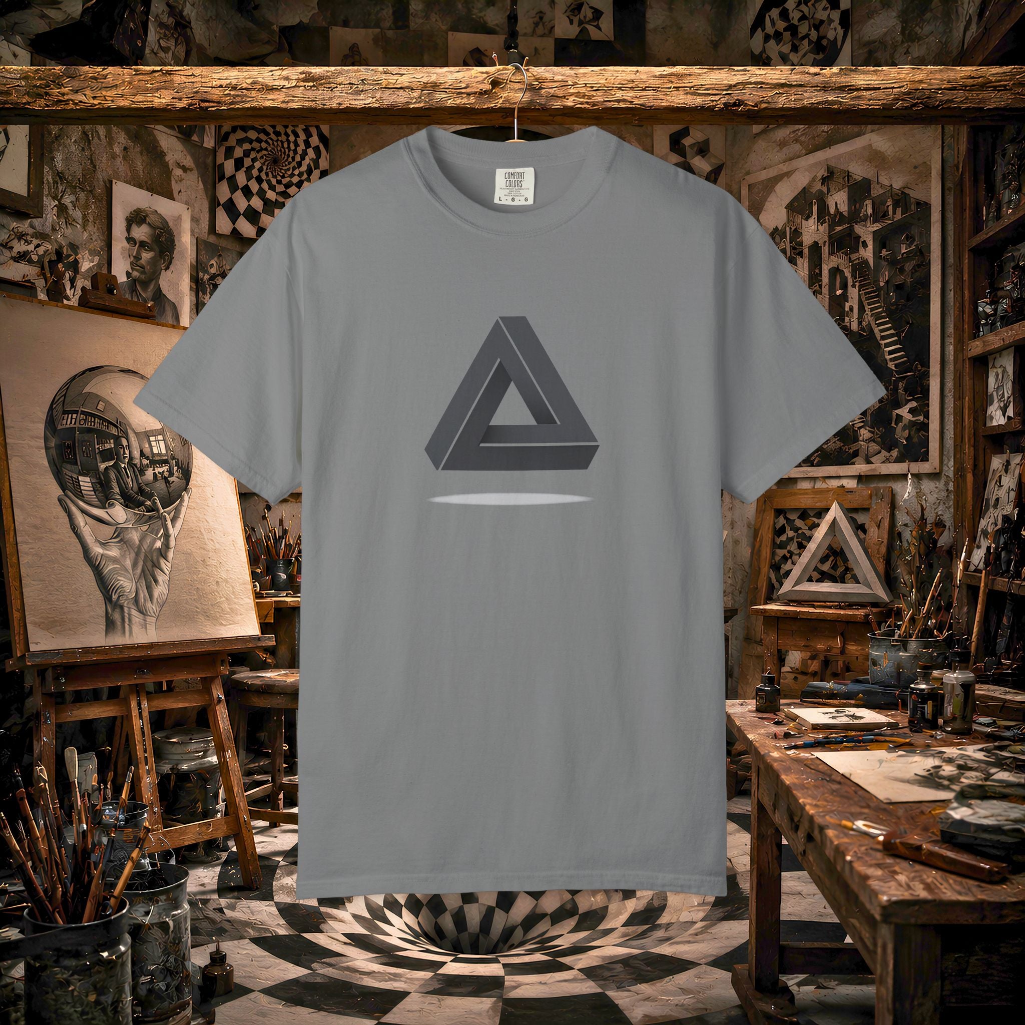 Optical Illusion Triangle T-Shirt — Geometric Penrose Design