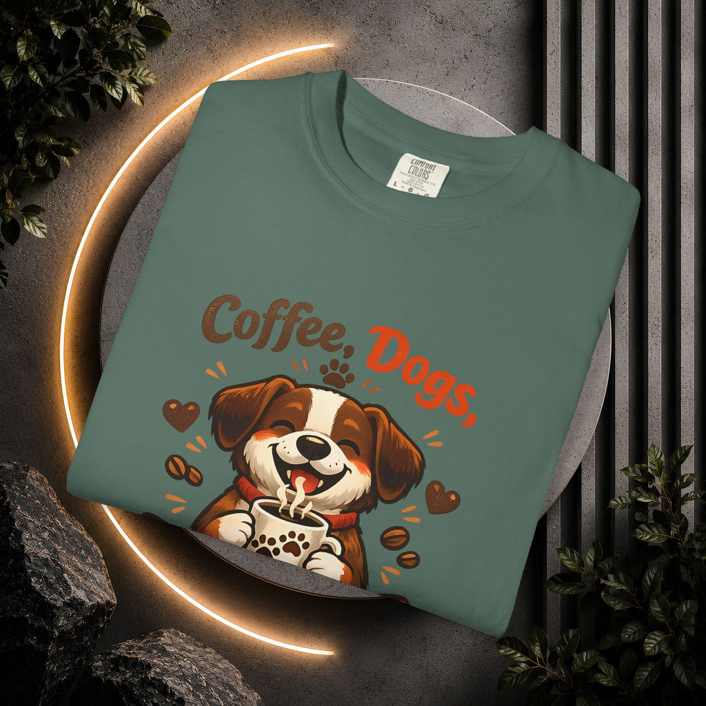 "Coffee, Dogs, Repeat" Cute Dog & Coffee Graphic T-Shirt