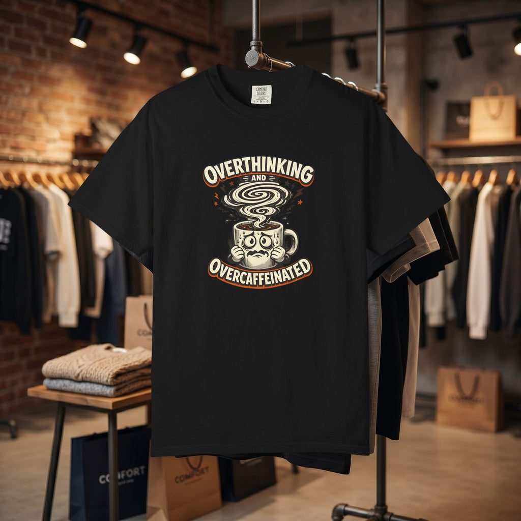 Overthinking & Overcaffeinated T-Shirt — Funny Coffee & Anxiety Graphic Tee