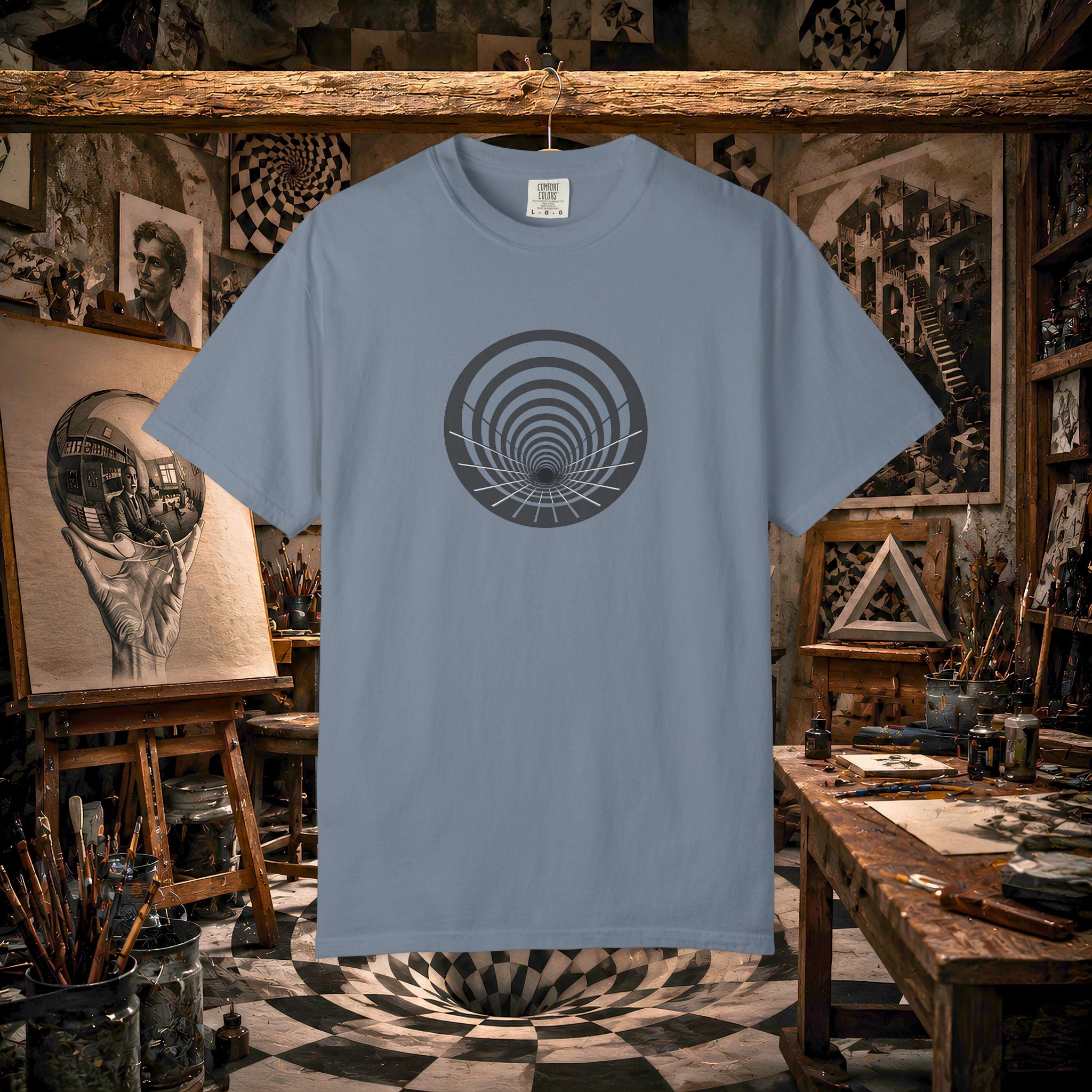 Optical Vortex Graphic T-Shirt — Spiral Tunnel Illusion Tee