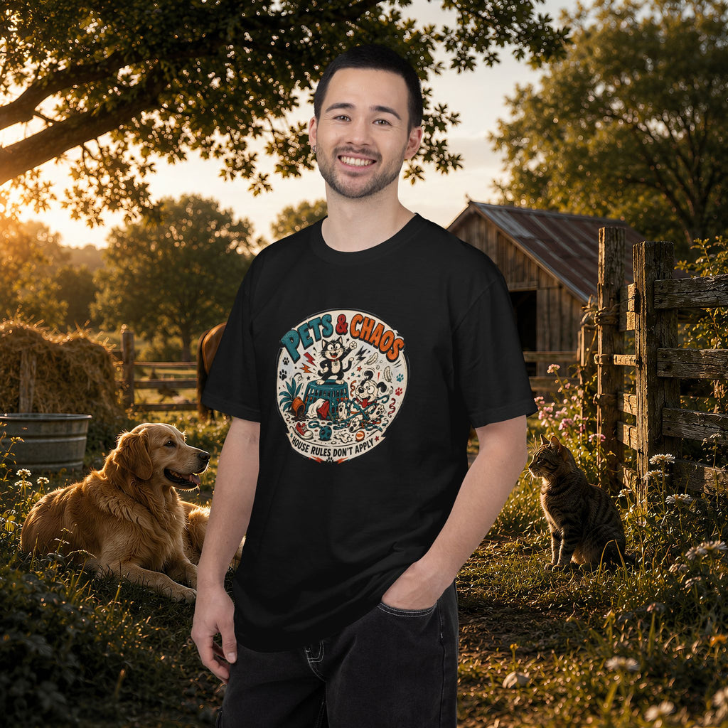 Pets & Chaos Graphic T-Shirt — "House Rules Don't Apply" Vintage Pet Lover Tee