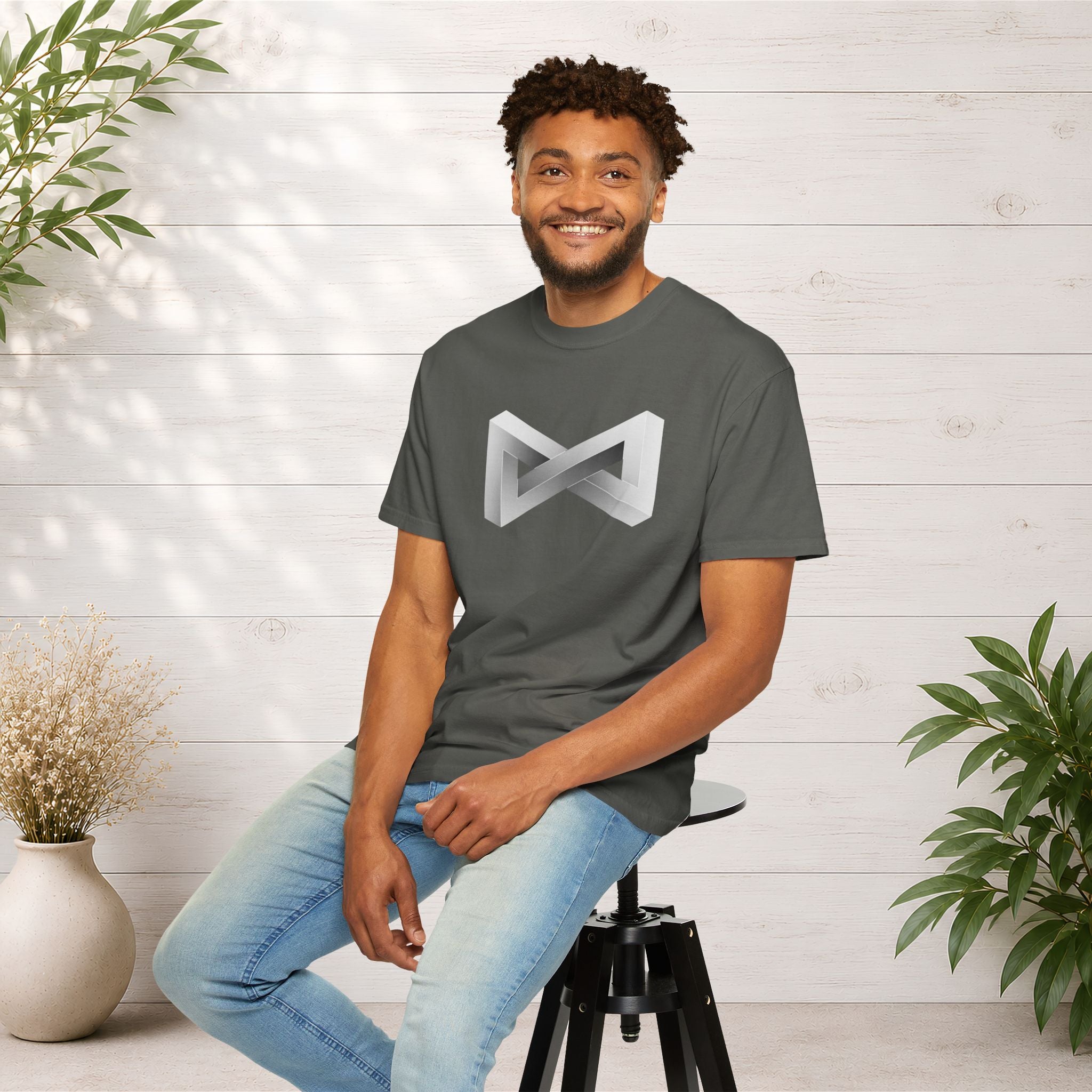 Optical Illusion Logo T-Shirt — Minimal Monochrome Infinity Design