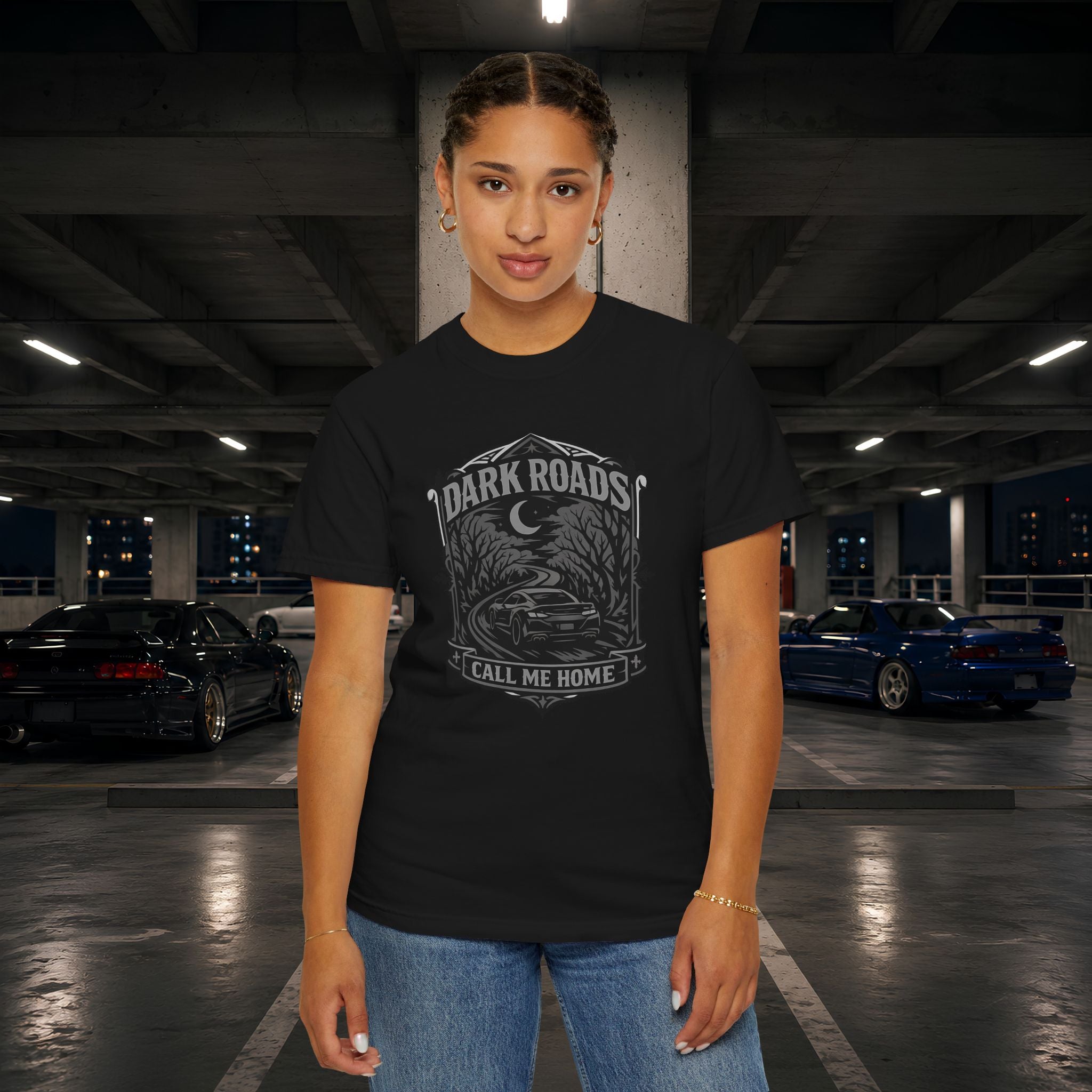 Dark Roads Call Me Home T-Shirt — Vintage Night Drive Graphic Tee