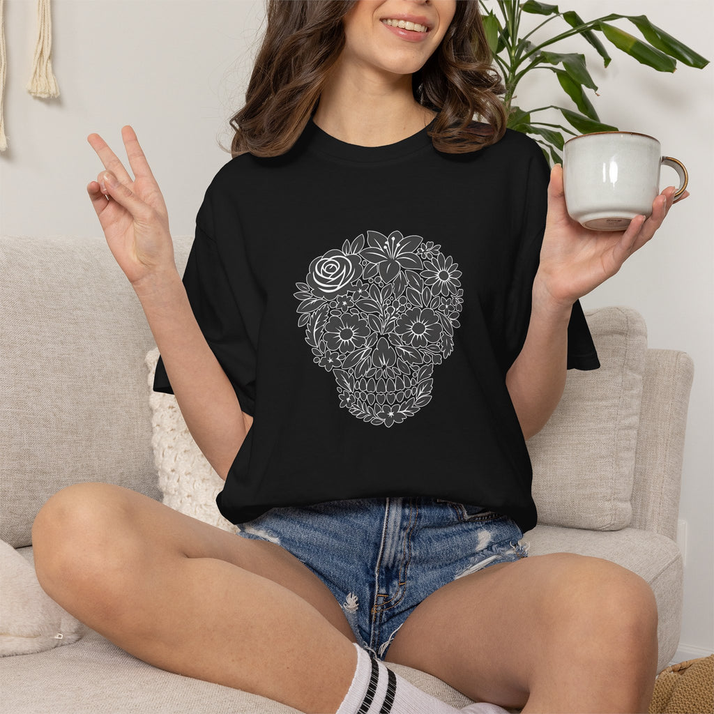 Floral Sugar Skull T-Shirt — Day of the Dead Floral Skull Tee