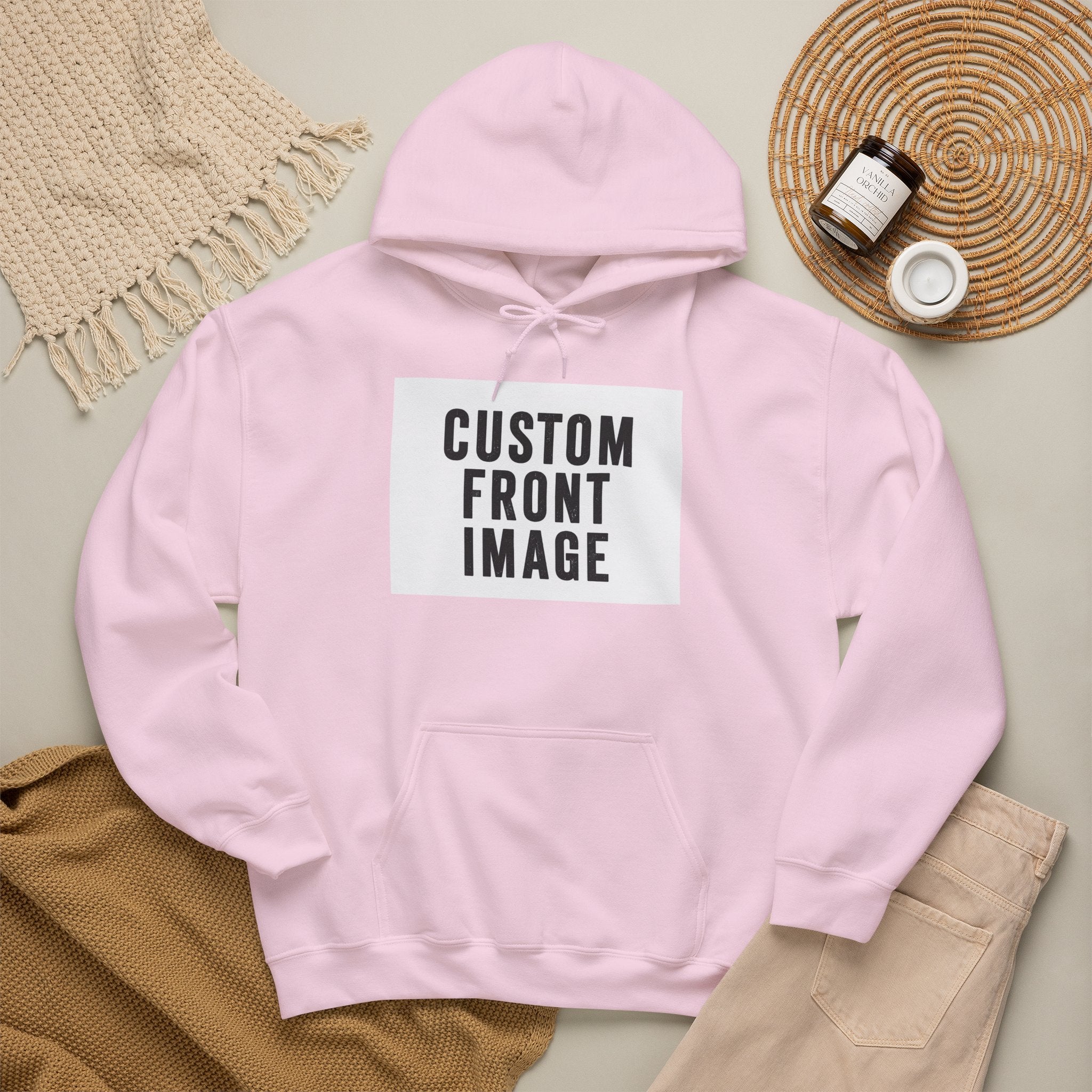 Custom Front Image Hoodie — Personalized White Pullover Hooded Sweatshirt