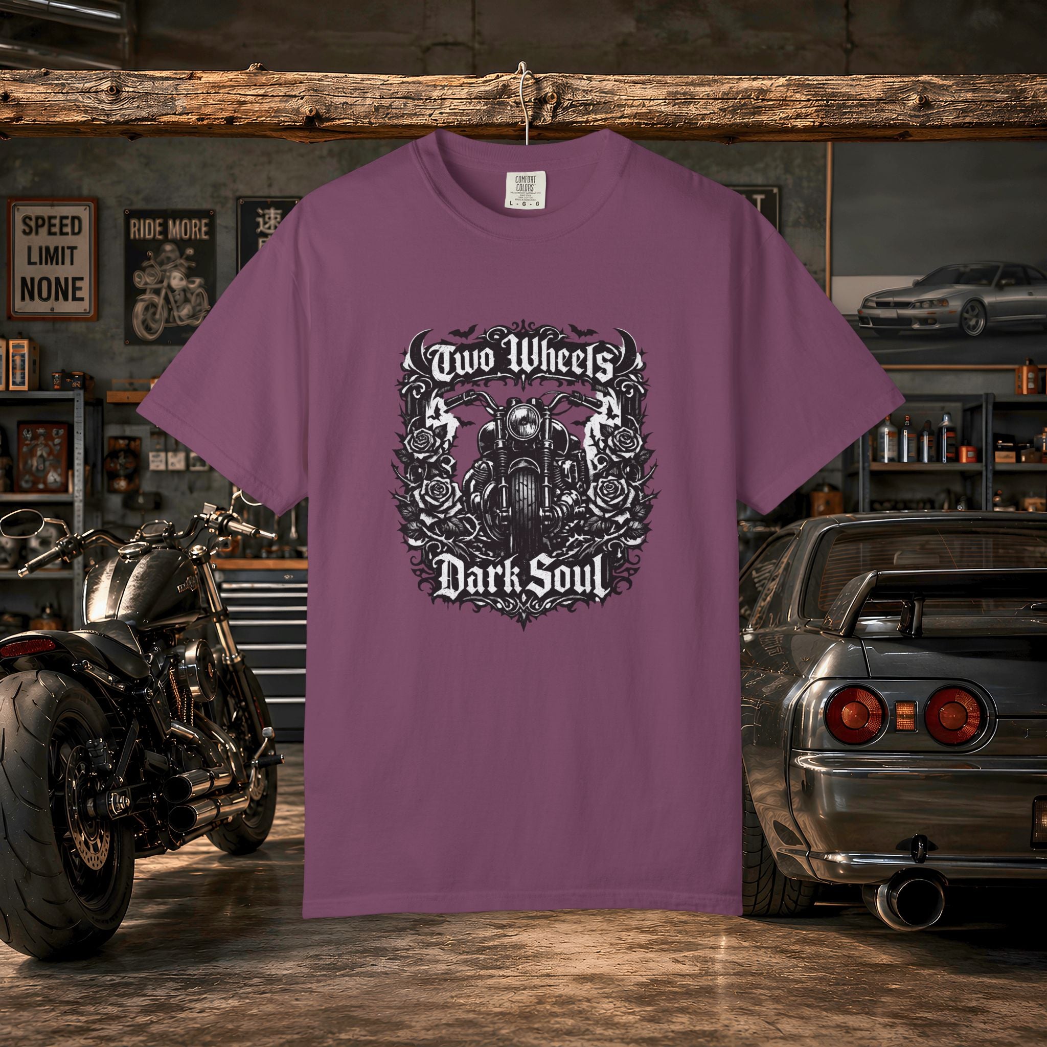Dark Soul Motorcycle T-Shirt — "Two Wheels Dark Soul" Biker Graphic Tee