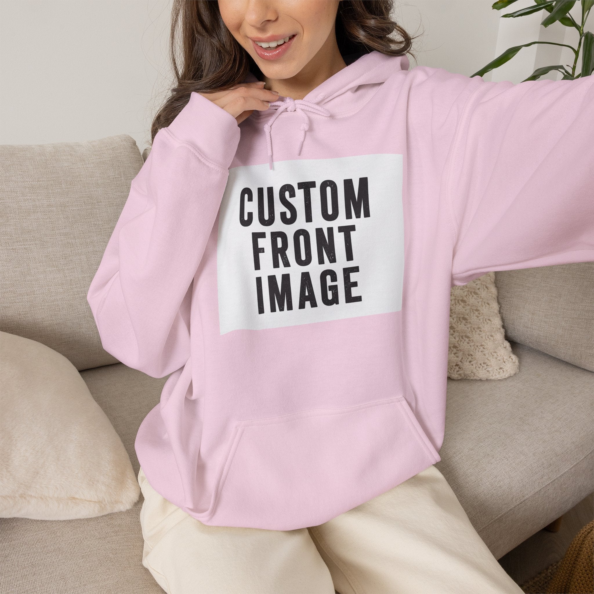 Custom Front Image Hoodie — Personalized White Pullover Hooded Sweatshirt