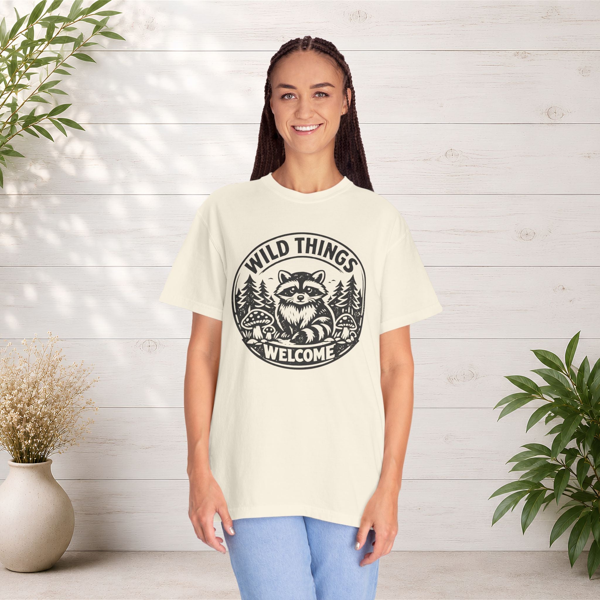 “Wild Things Welcome” Raccoon Forest Graphic T-Shirt