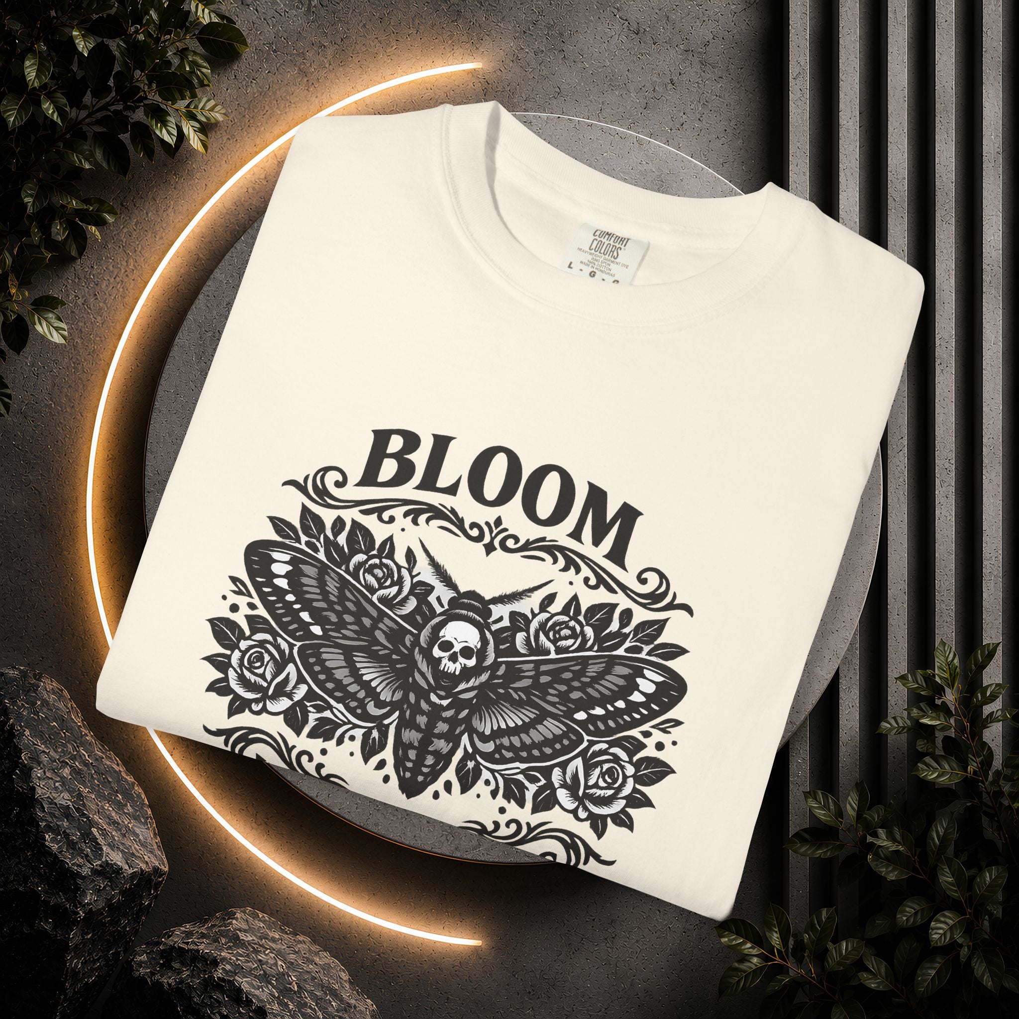 Bloom in the Shadows T-Shirt — Gothic Floral Skull Tee