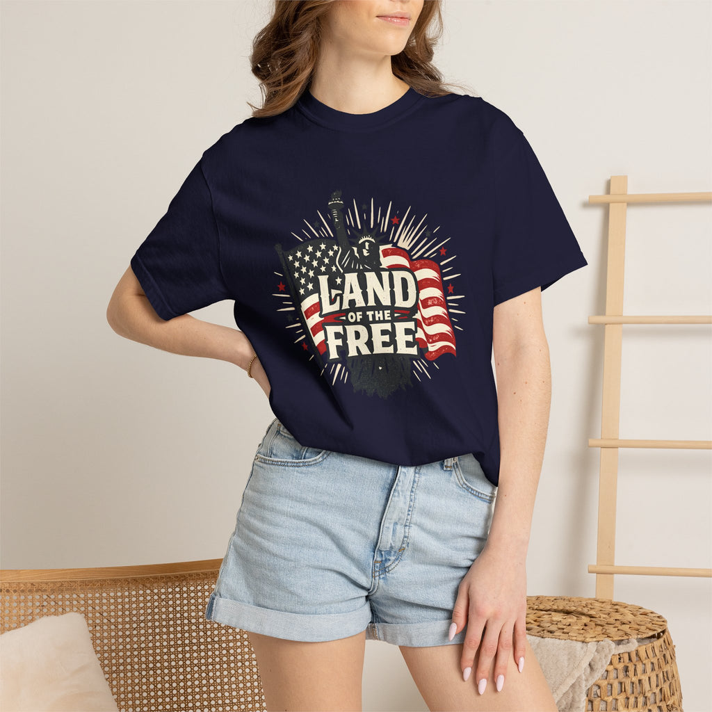Land of the Free T-Shirt – Patriotic American Flag & Statue of Liberty Graphic