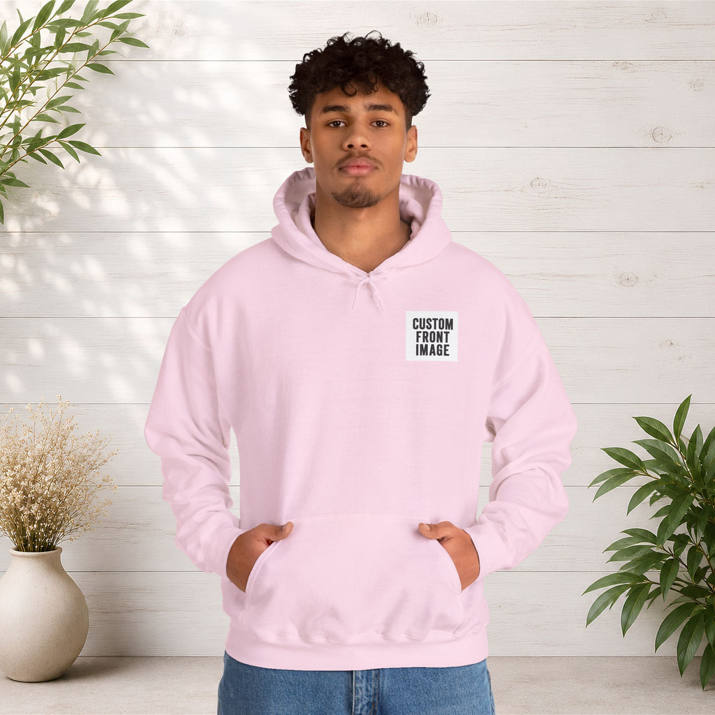 Custom Front Small Left Image Hoodie — Personalized White Pullover Hooded Sweatshirt