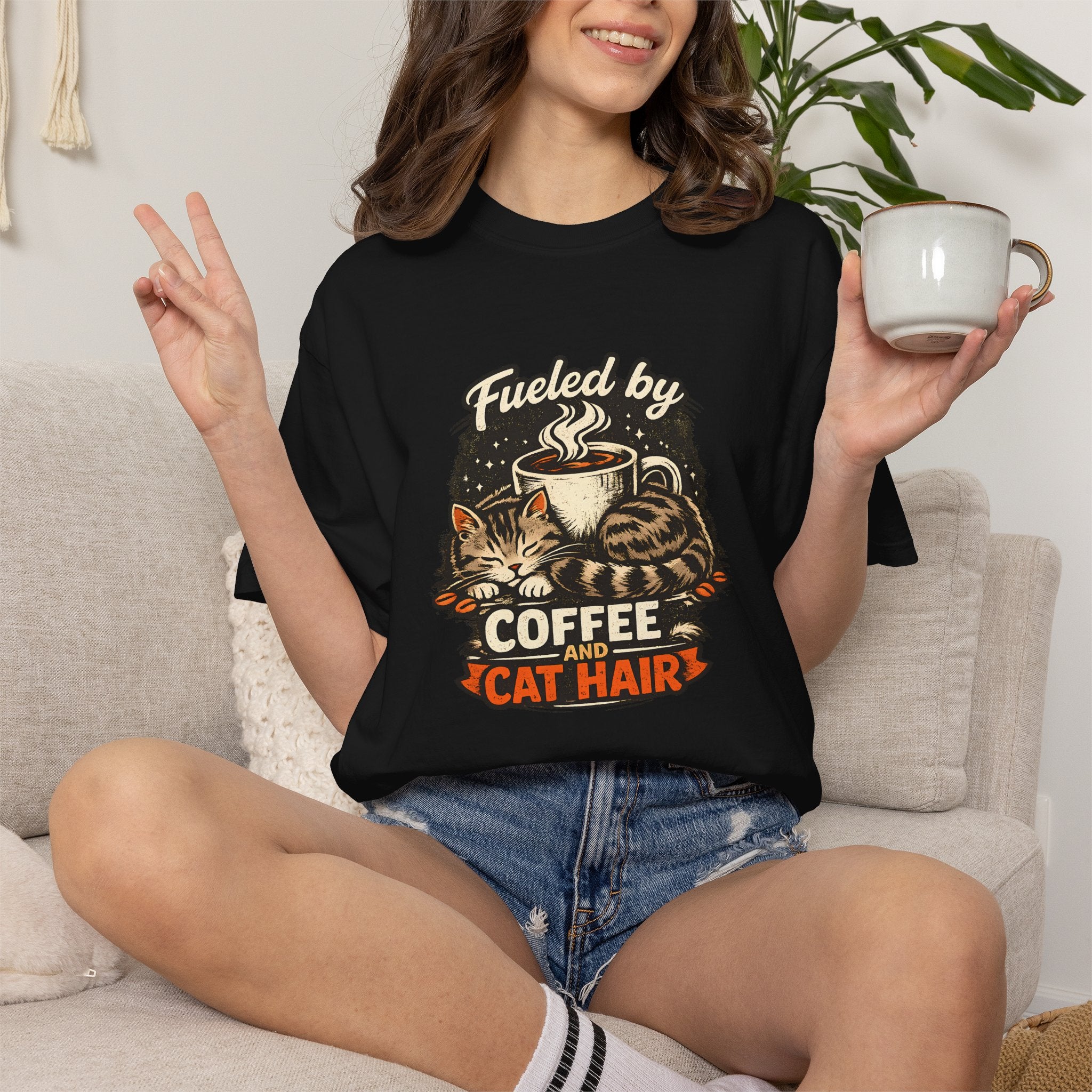 Coffee & Cat Hair T-Shirt — "Fueled by Coffee and Cat Hair" Graphic Tee