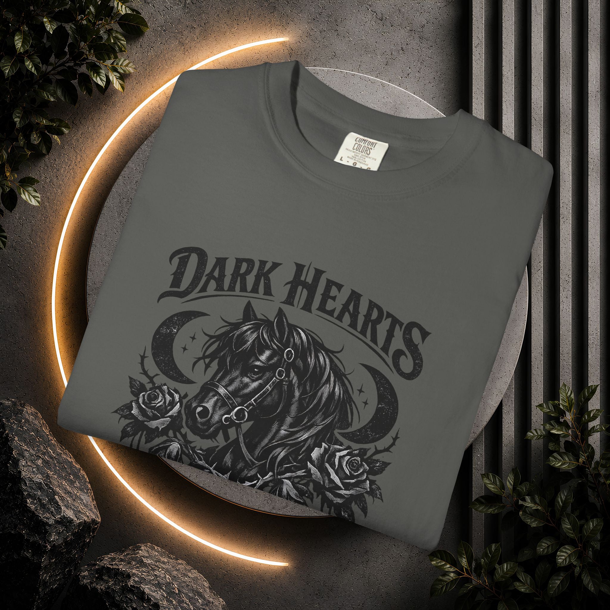 Dark Hearts Ride Free T-Shirt — Gothic Horse Rider Graphic Tee