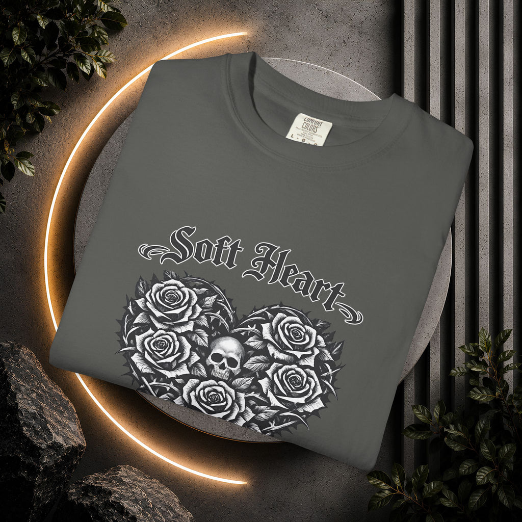 Soft Heart Dark Soul T-Shirt — Gothic Rose Skull Graphic Tee