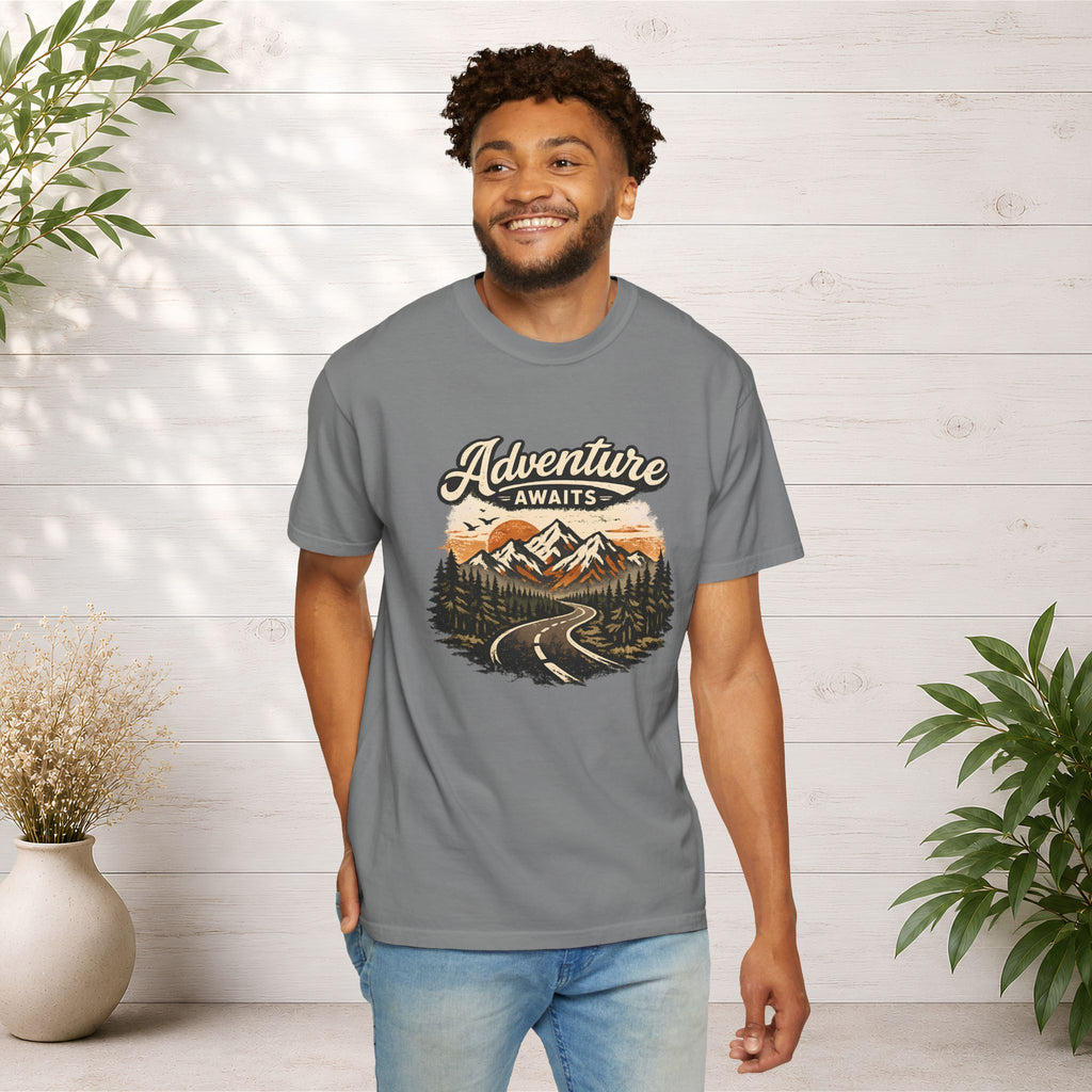 Adventure Awaits T-Shirt — Scenic Mountain Road Graphic Tee
