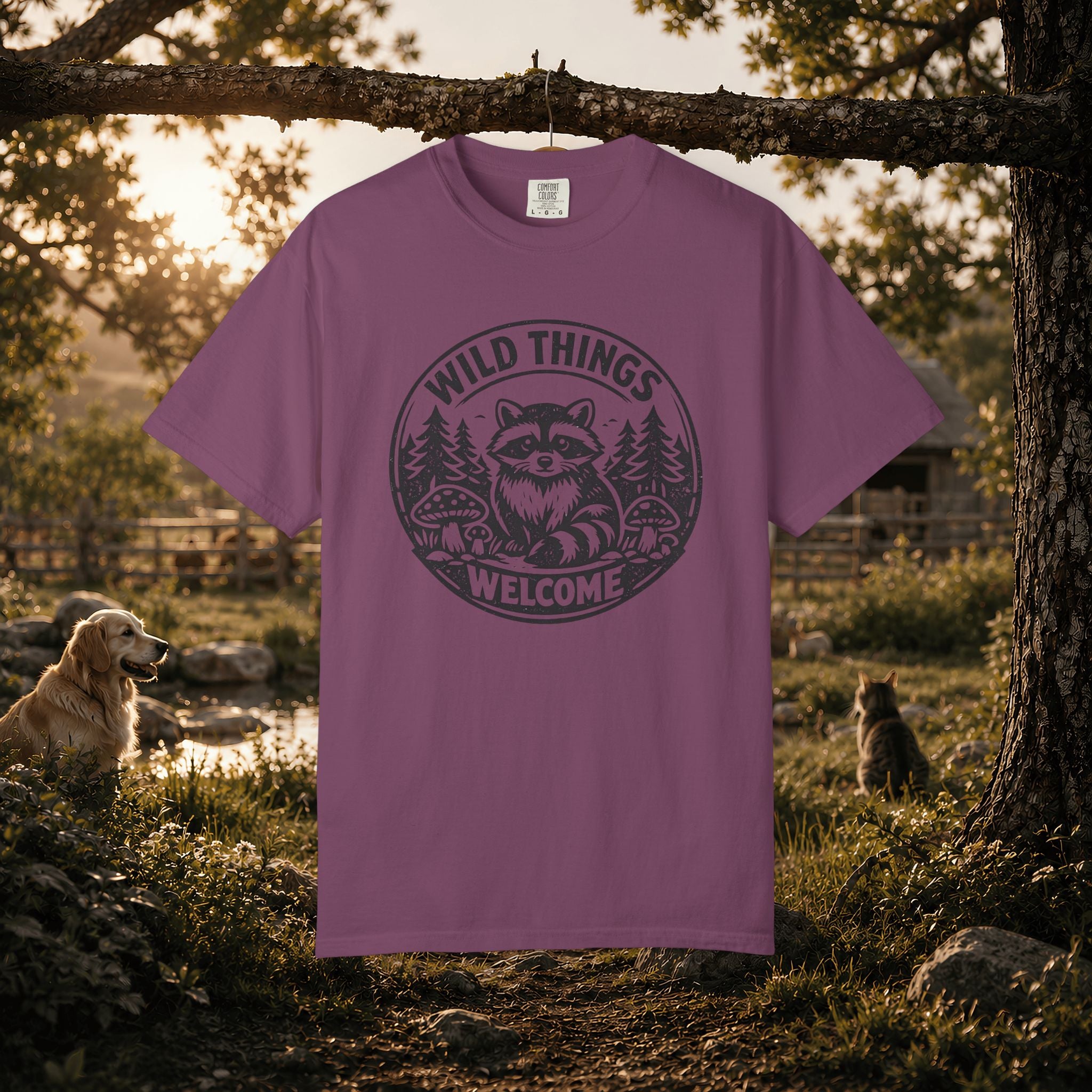 “Wild Things Welcome” Raccoon Forest Graphic T-Shirt