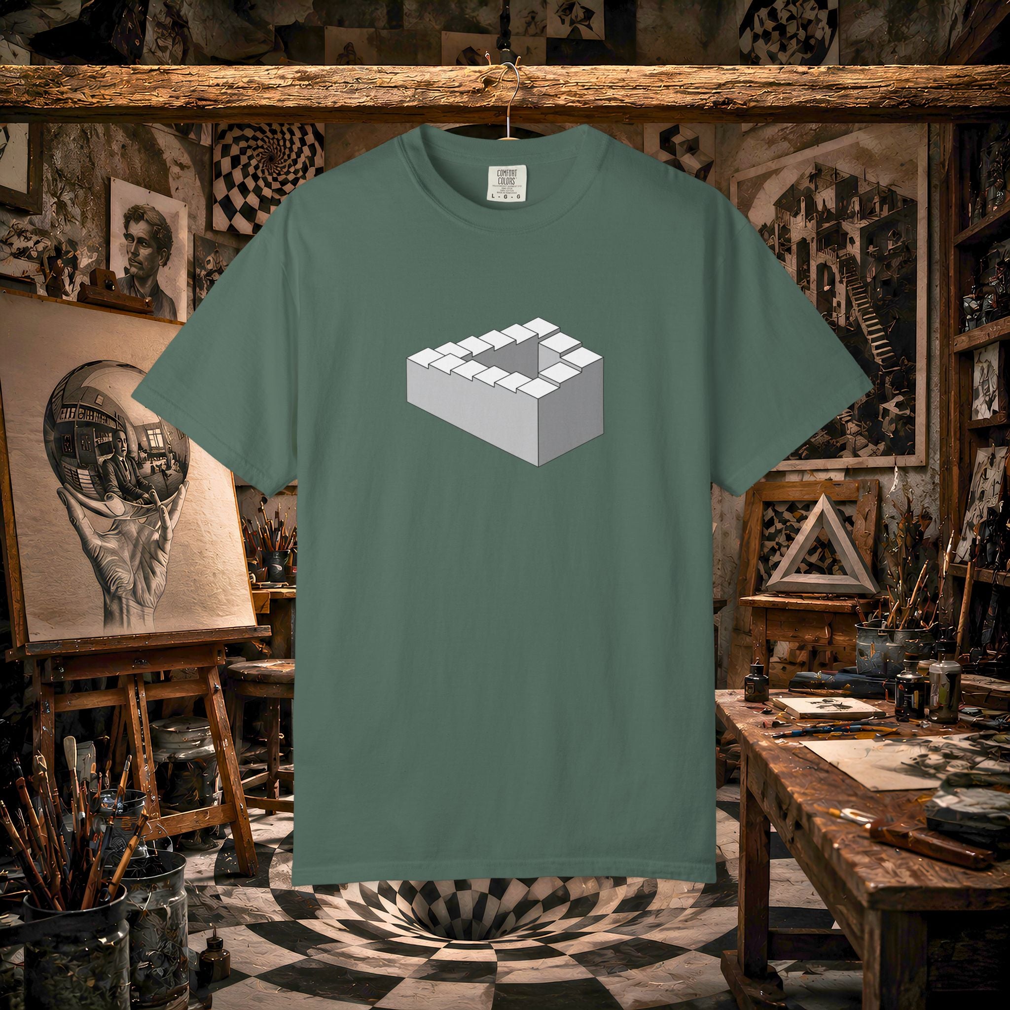 Optical Illusion Staircase Tee — Impossible Step Graphic T-Shirt