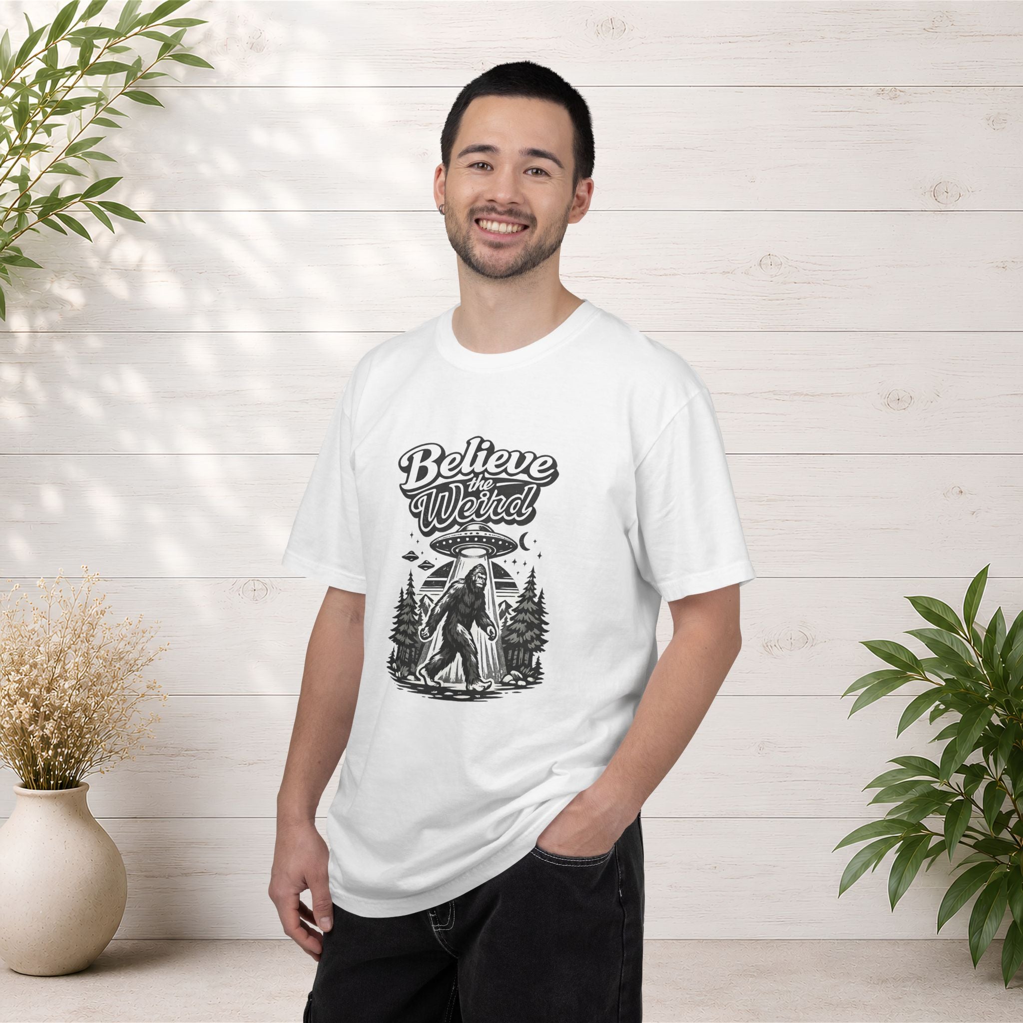 Believe the Weird T-Shirt — Bigfoot Forest UFO Graphic Tee