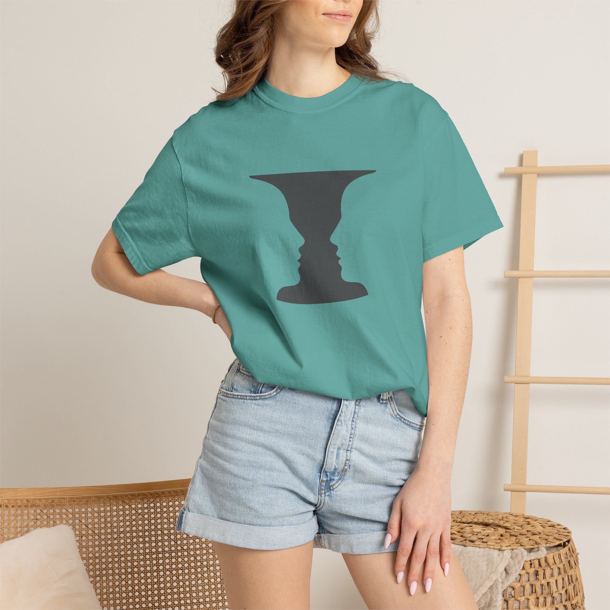 Optical Illusion Vase T-Shirt — Rubin’s Face Profile Graphic Tee