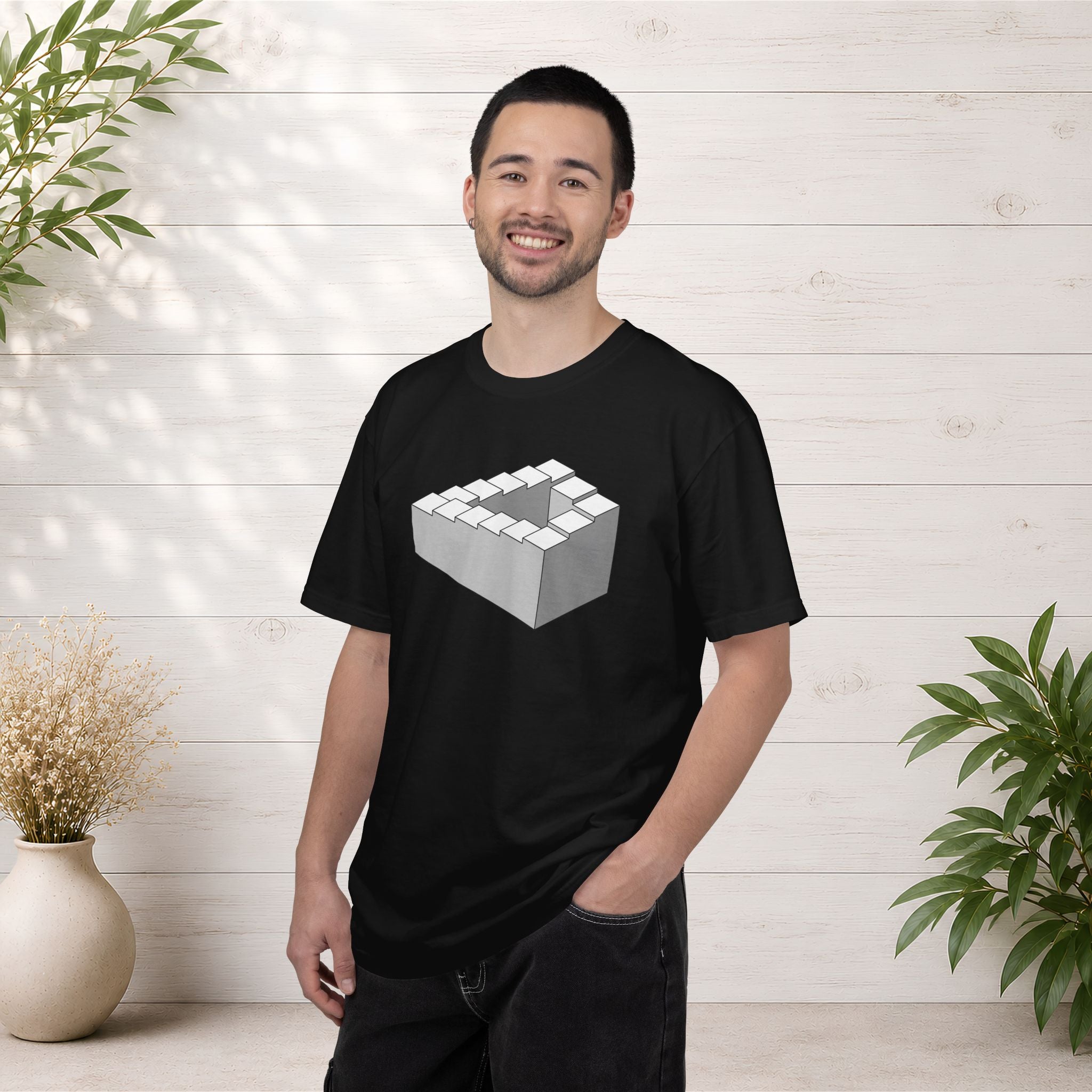 Optical Illusion Staircase Tee — Impossible Step Graphic T-Shirt