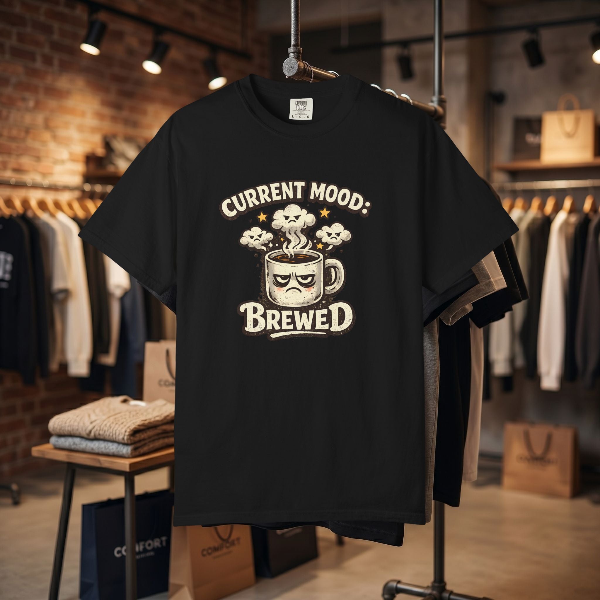 Coffee T-Shirt — "Current Mood: Brewed" Graphic Tee