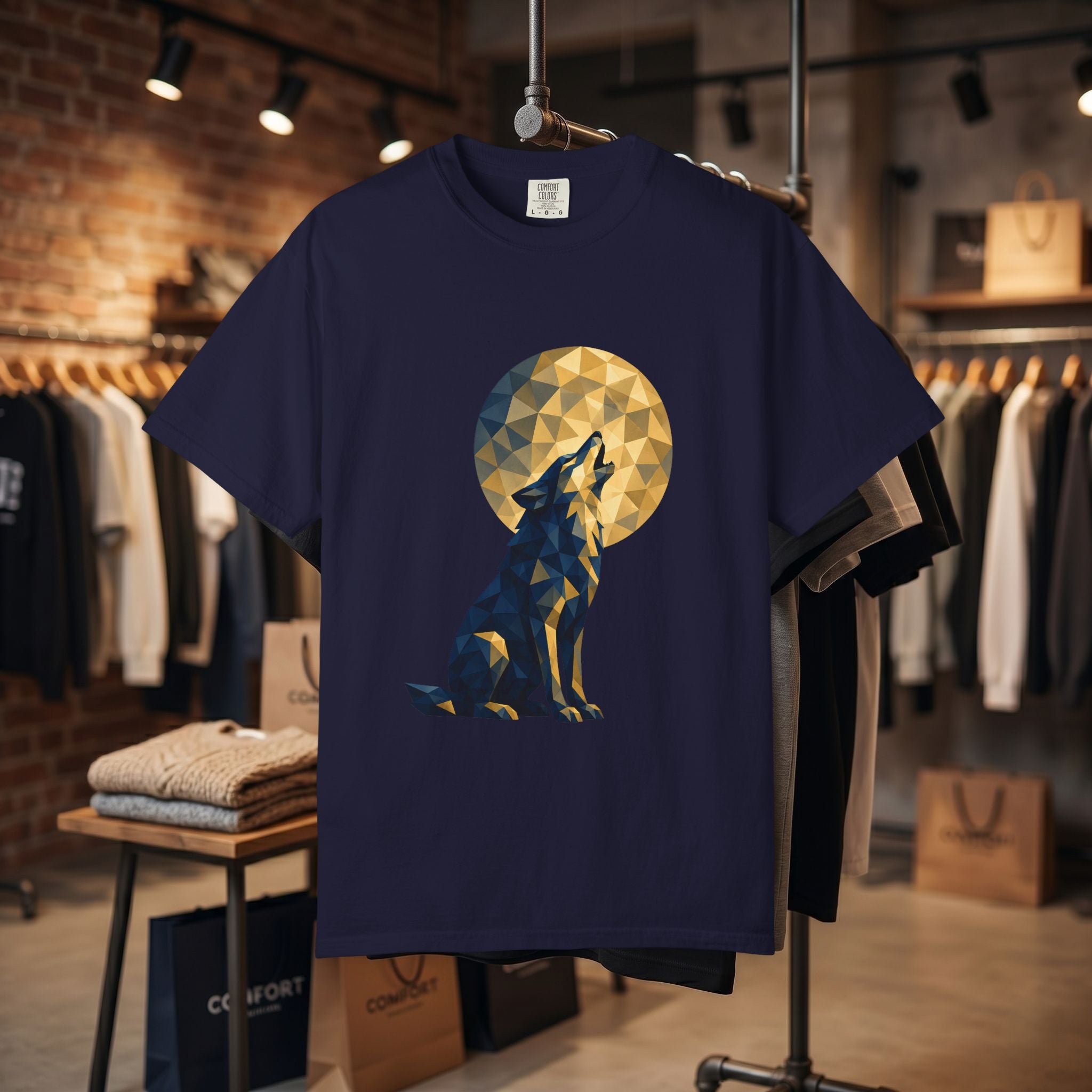 Geometric Howling Wolf T-Shirt | Moon Silhouette
