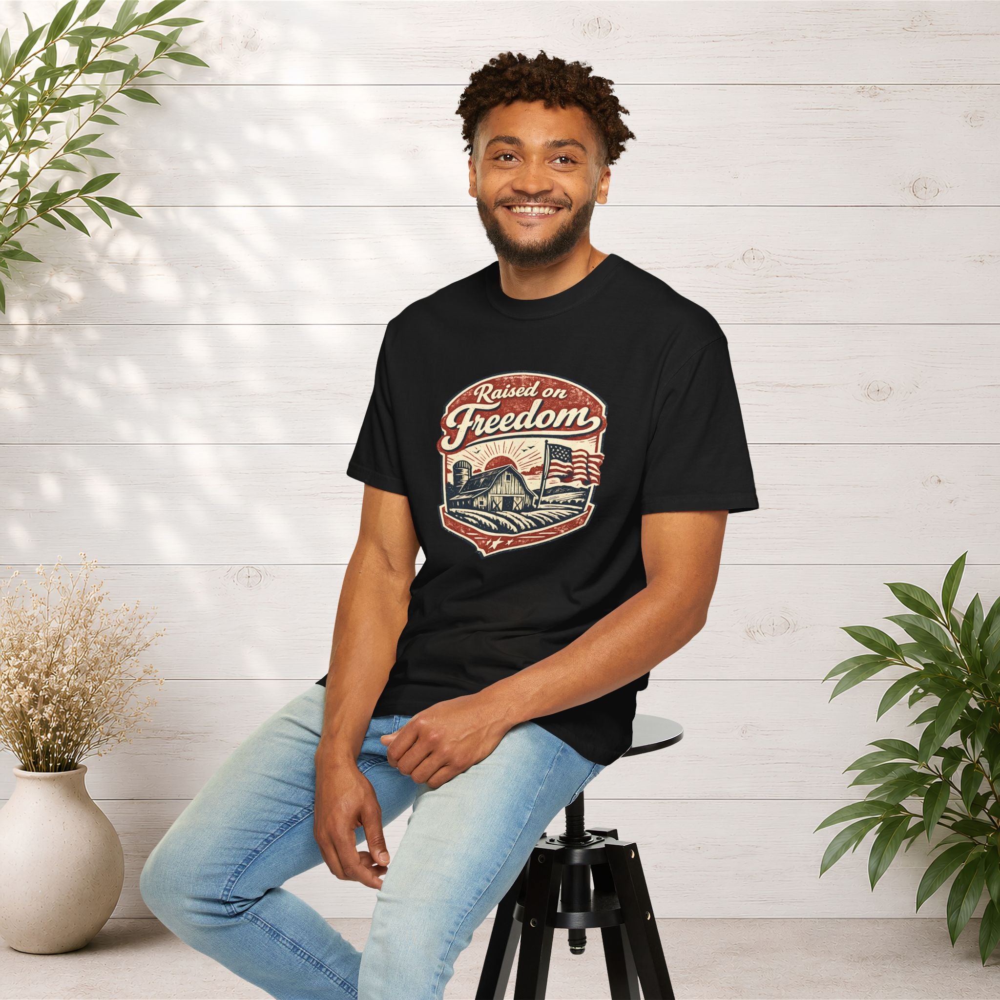 Raised on Freedom T-Shirt — Vintage American Flag Graphic Tee