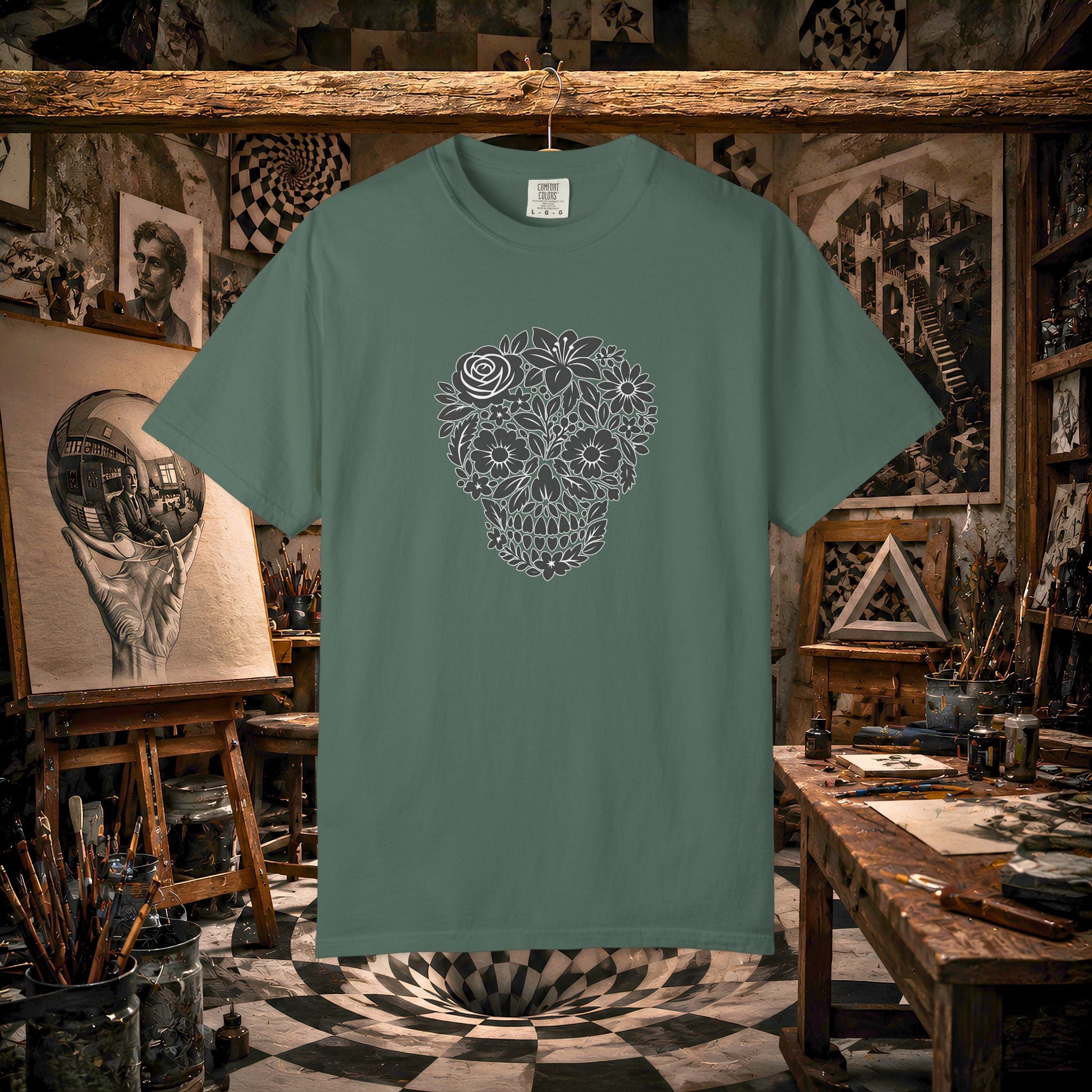Floral Sugar Skull T-Shirt — Day of the Dead Floral Skull Tee