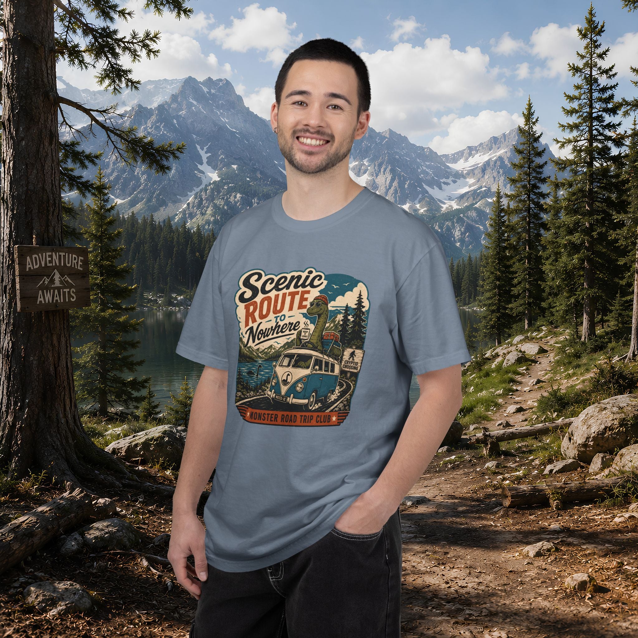 Scenic Route Vintage Camper Nessy T-Shirt — Road Trip Adventure Tee