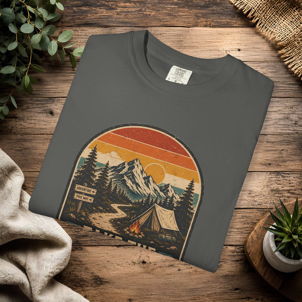 Scenic Route Camping T-Shirt — Retro Mountains & Tent Outdoor Tee