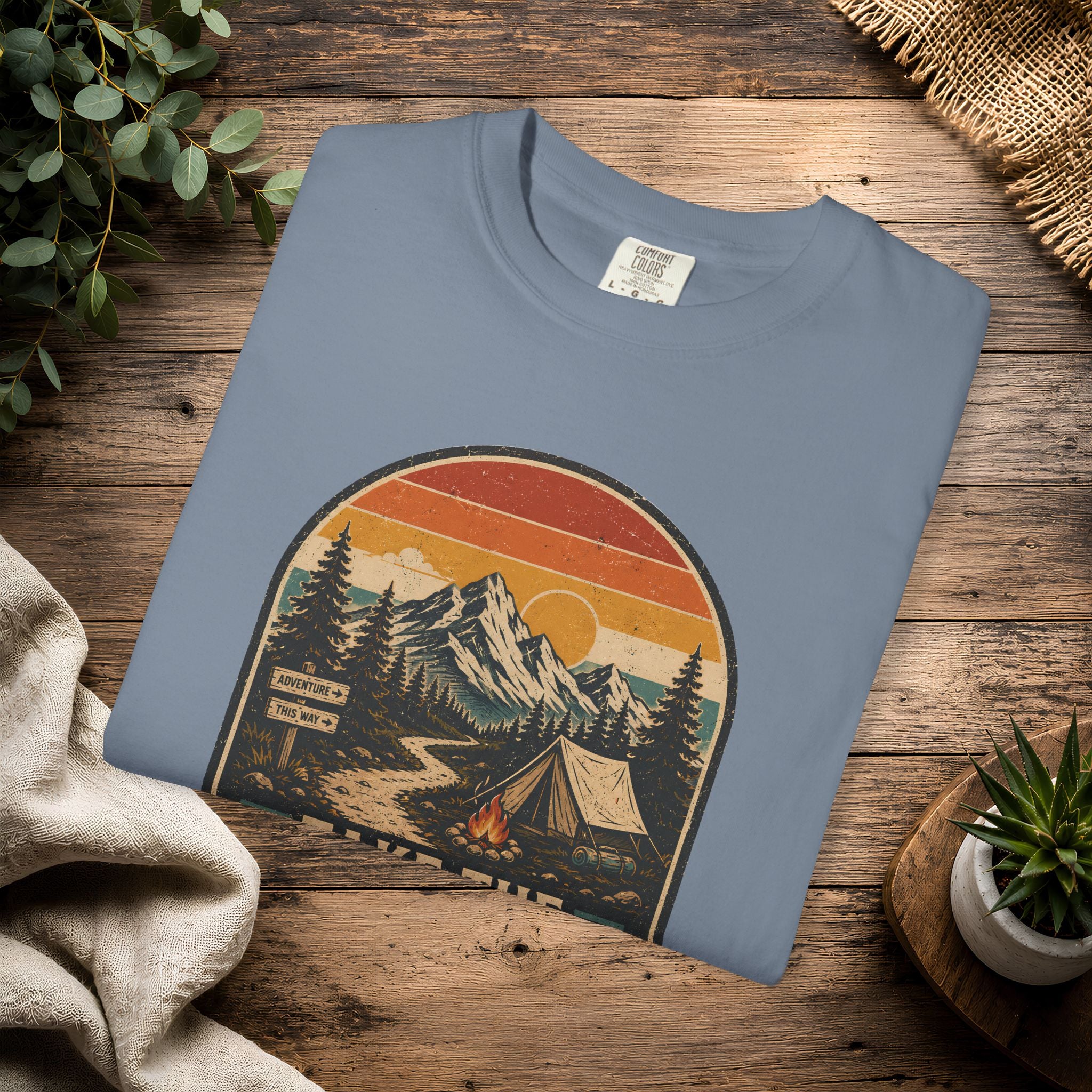 Scenic Route Camping T-Shirt — Retro Mountains & Tent Outdoor Tee