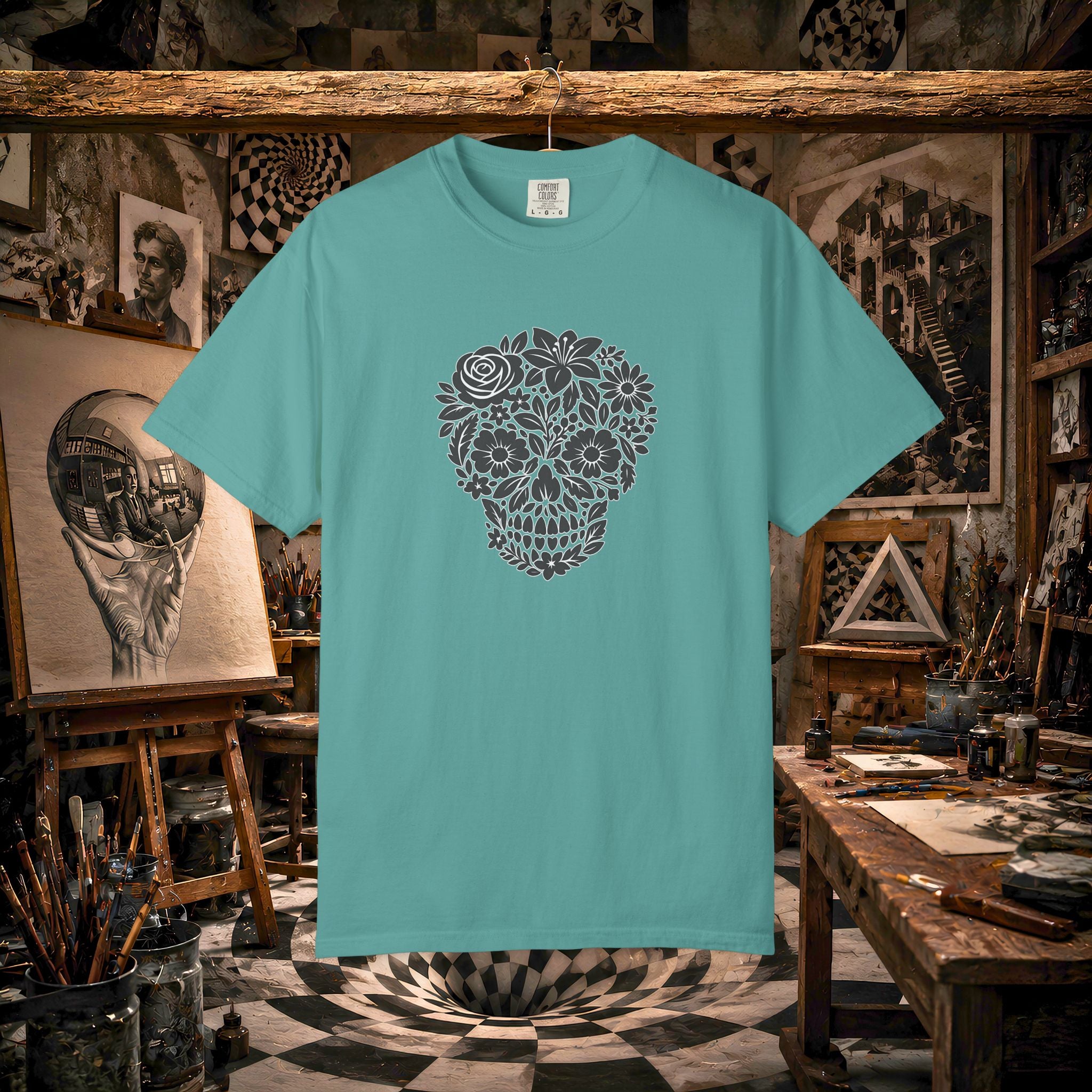 Floral Sugar Skull T-Shirt — Day of the Dead Floral Skull Tee