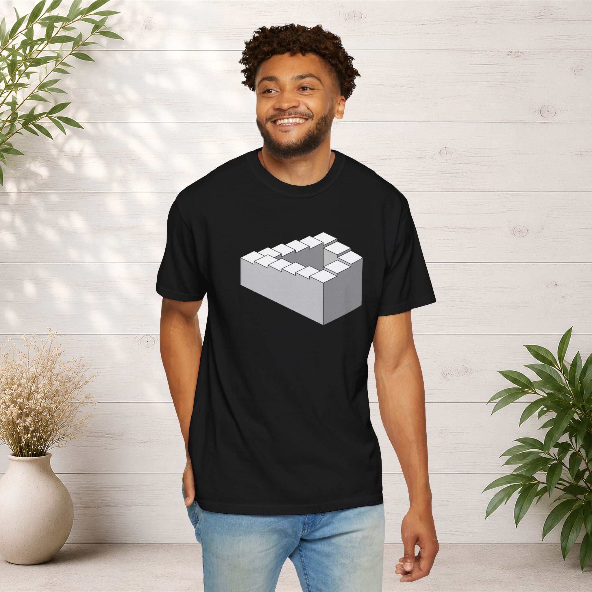 Optical Illusion Staircase Tee — Impossible Step Graphic T-Shirt