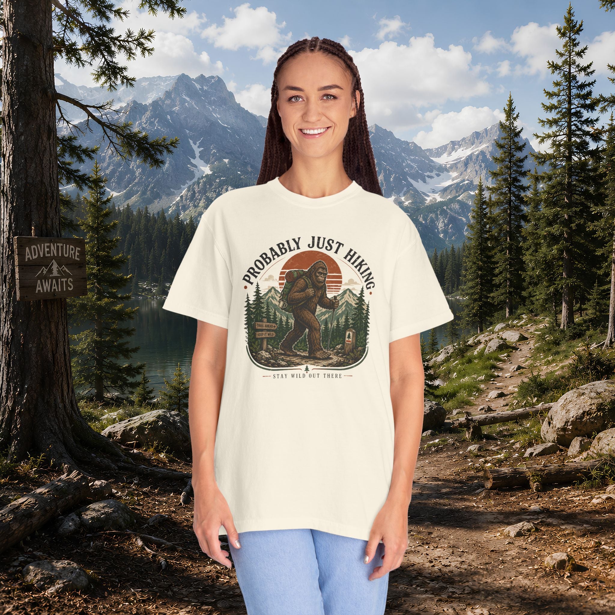 Probably Just Hiking T-Shirt — Bigfoot Forest Adventure Tee