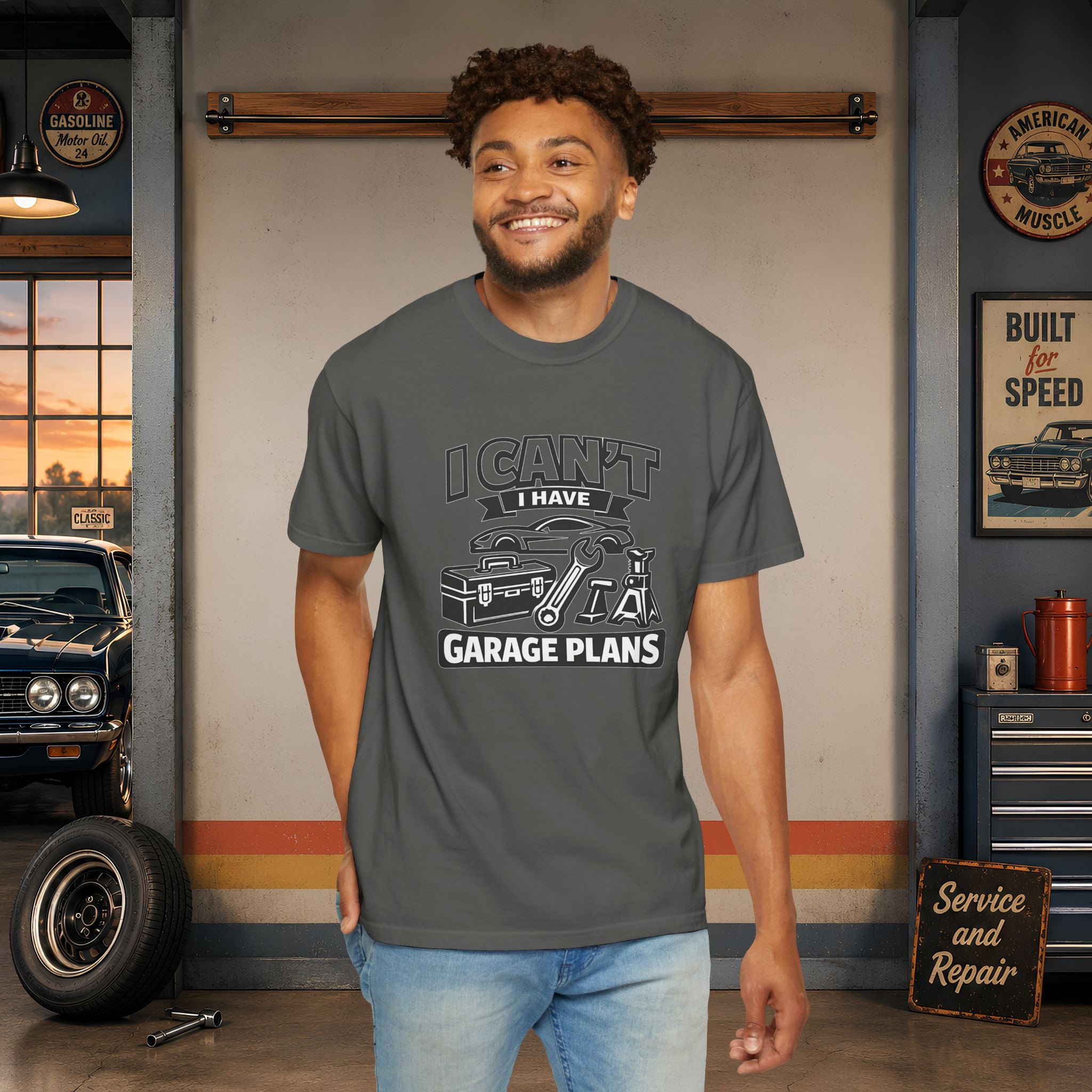 Garage Plans T-Shirt — "I Can't I Have Garage Plans" Mechanics Gift Tee
