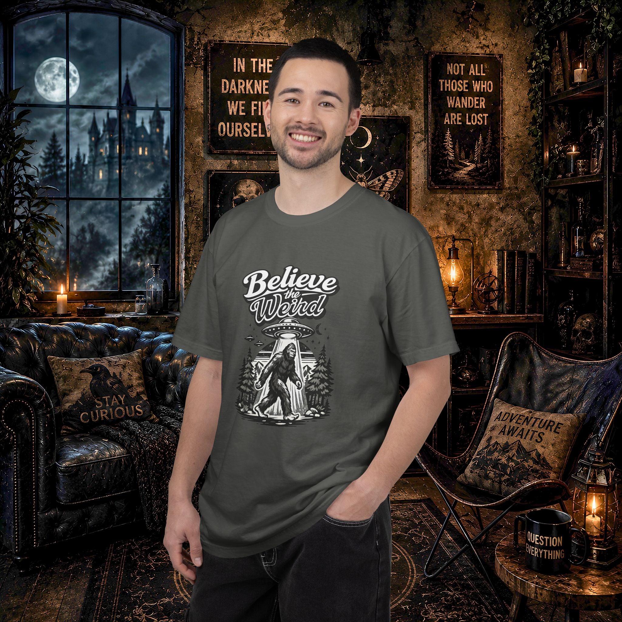 Believe the Weird T-Shirt — Bigfoot Forest UFO Graphic Tee