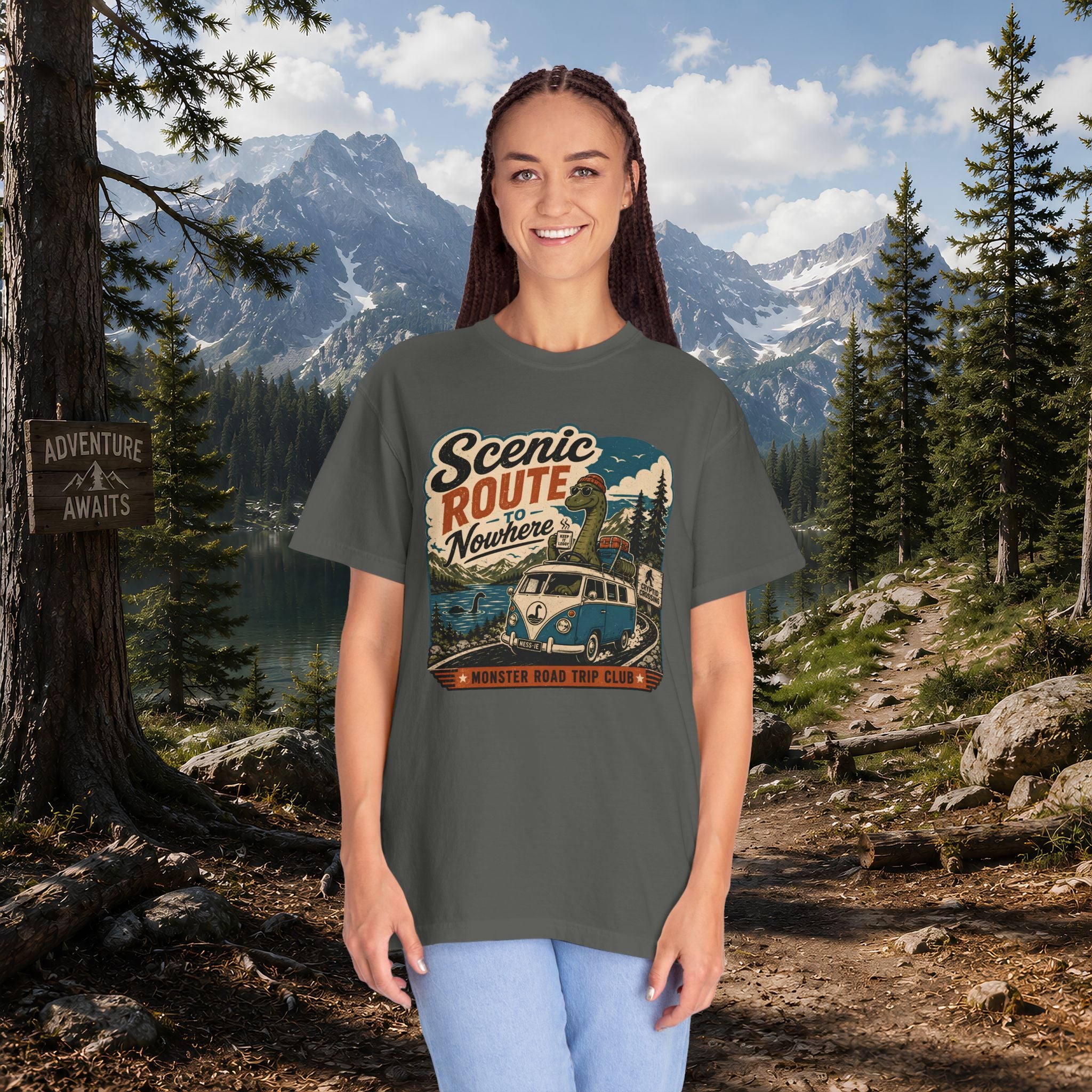 Scenic Route Vintage Camper Nessy T-Shirt — Road Trip Adventure Tee