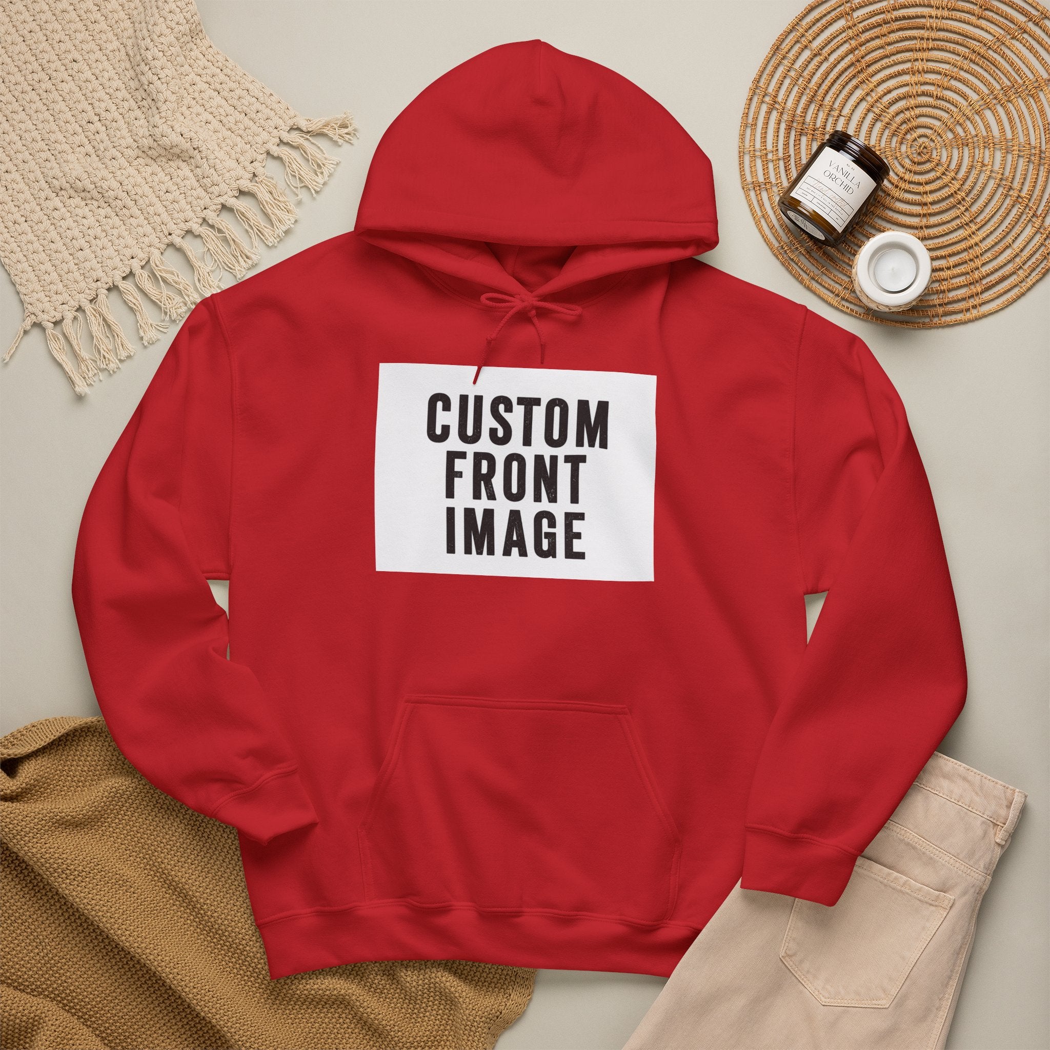 Custom Front Image Hoodie — Personalized White Pullover Hooded Sweatshirt