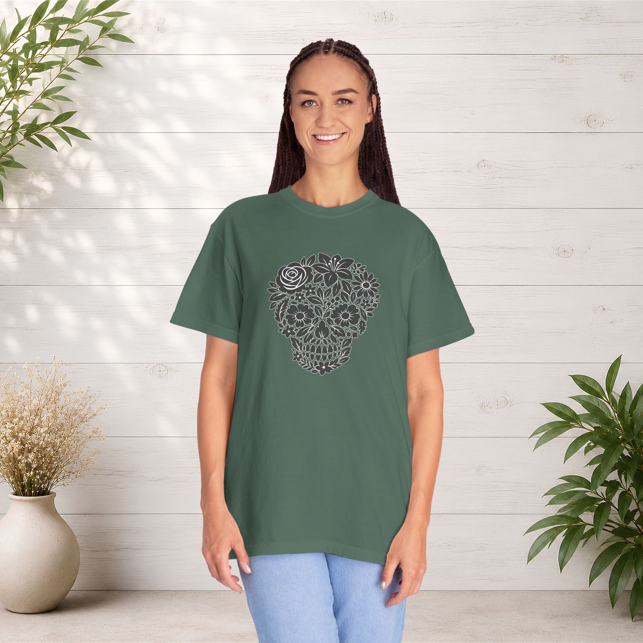 Floral Sugar Skull T-Shirt — Day of the Dead Floral Skull Tee