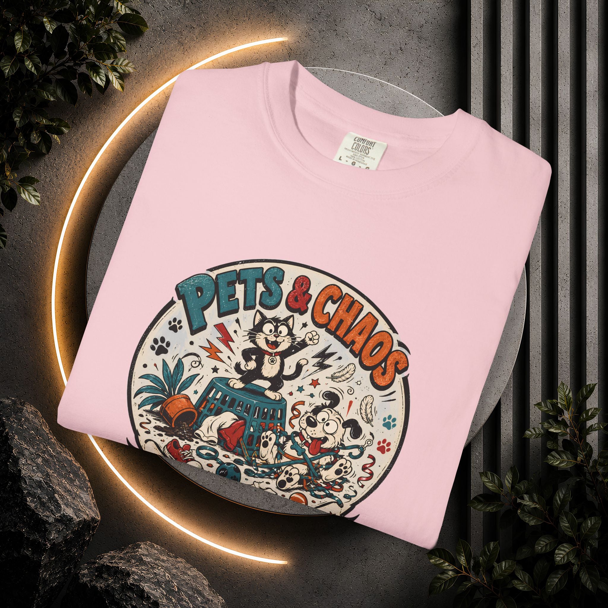 Pets & Chaos Graphic T-Shirt — "House Rules Don't Apply" Vintage Pet Lover Tee
