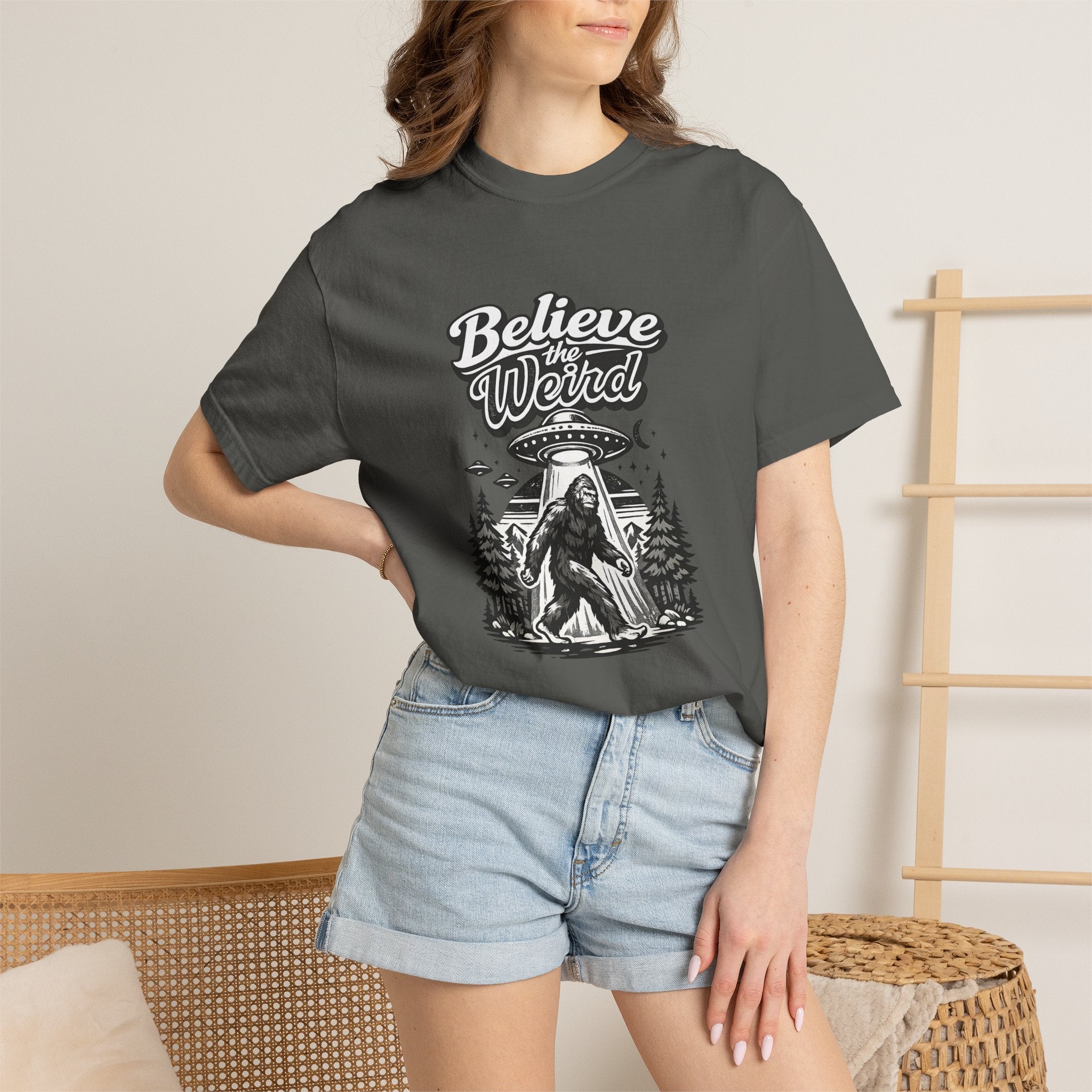 Believe the Weird T-Shirt — Bigfoot Forest UFO Graphic Tee