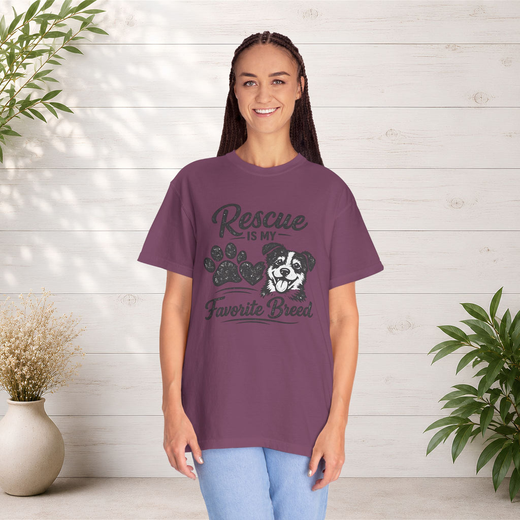 Rescue Is My Favorite Breed T-Shirt — Dog Rescue Paw Print Tee