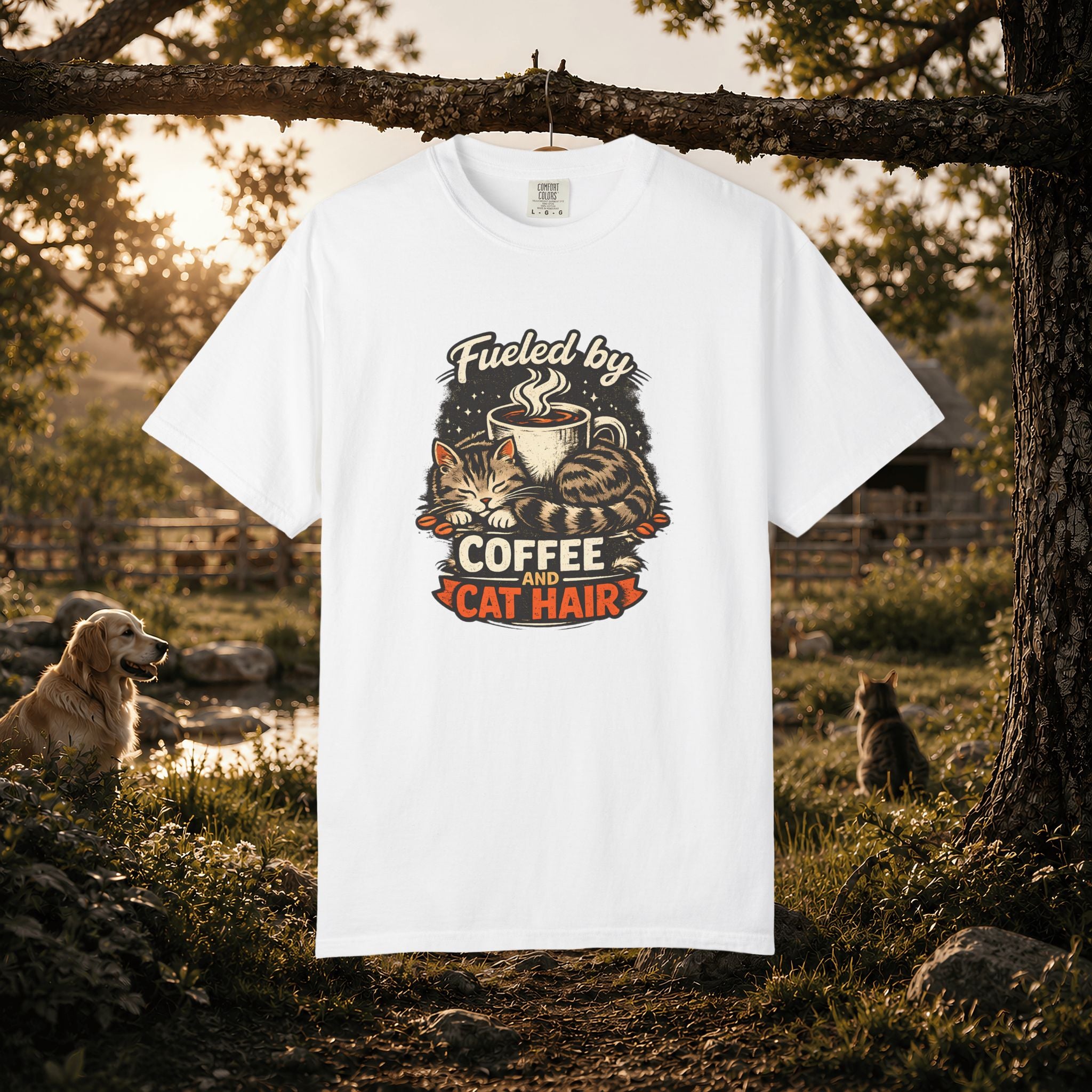 Coffee & Cat Hair T-Shirt — "Fueled by Coffee and Cat Hair" Graphic Tee
