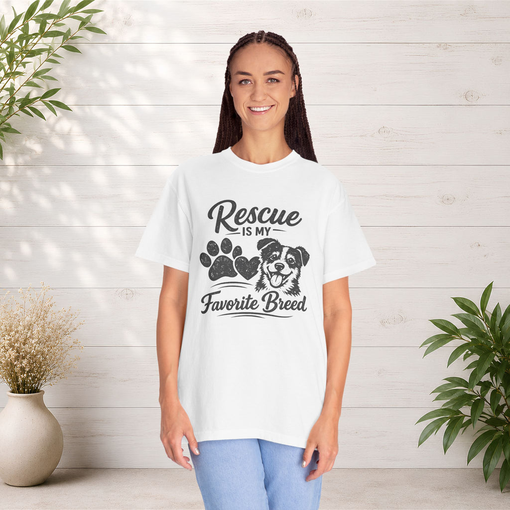 Rescue Is My Favorite Breed T-Shirt — Dog Rescue Paw Print Tee