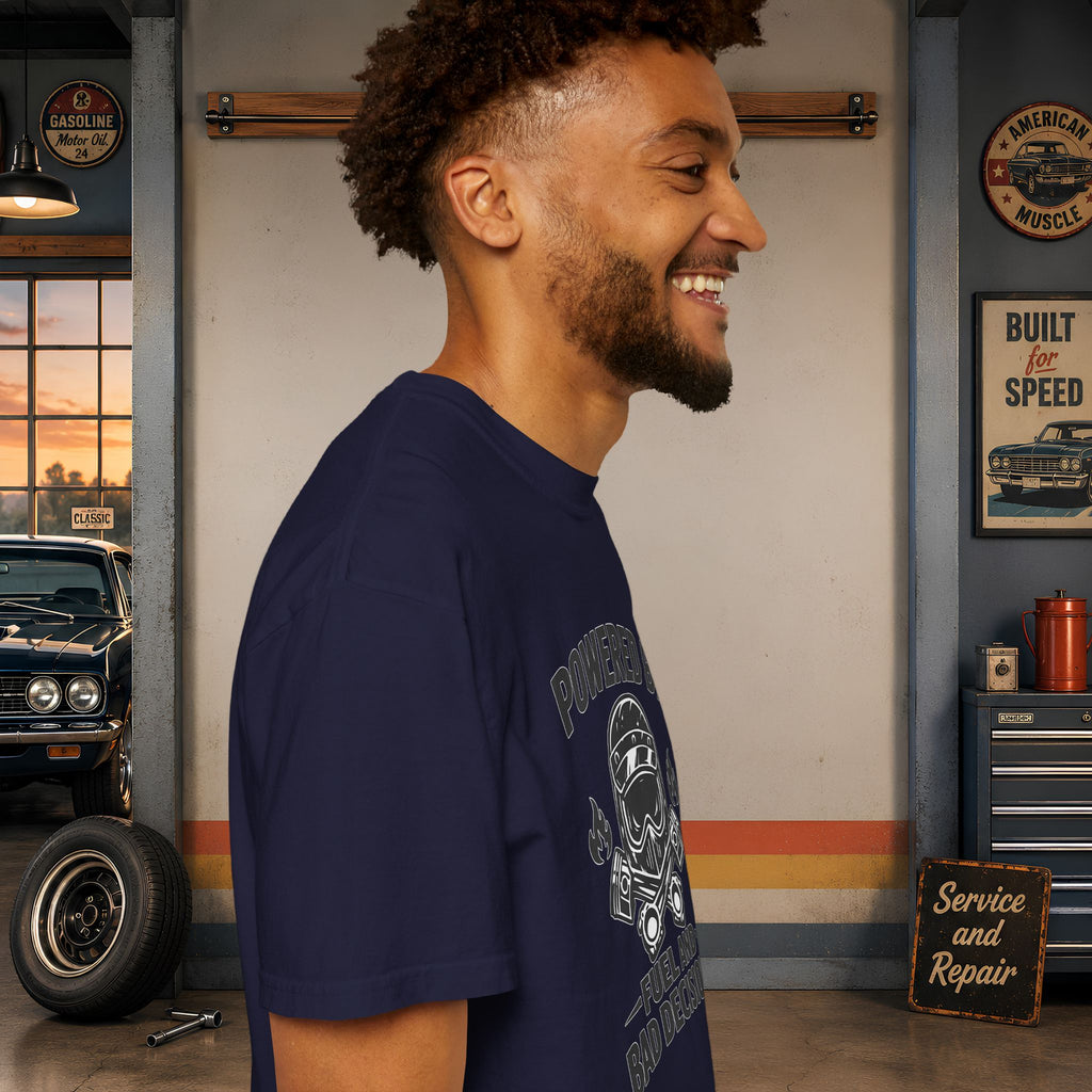 Powered By Fuel And Bad Decisions T-Shirt — Motorcycle Helmet Graphic Tee