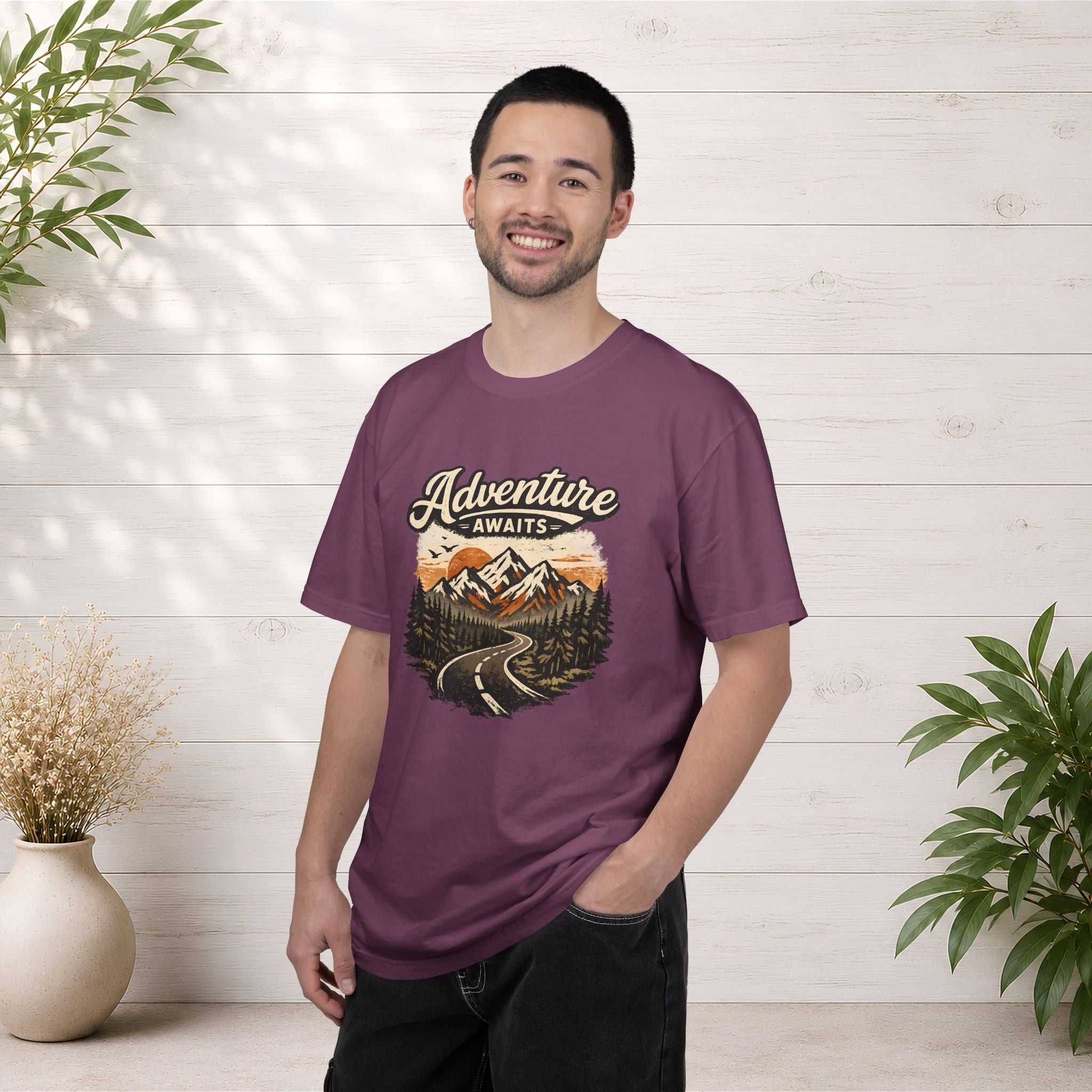 Adventure Awaits T-Shirt — Scenic Mountain Road Graphic Tee