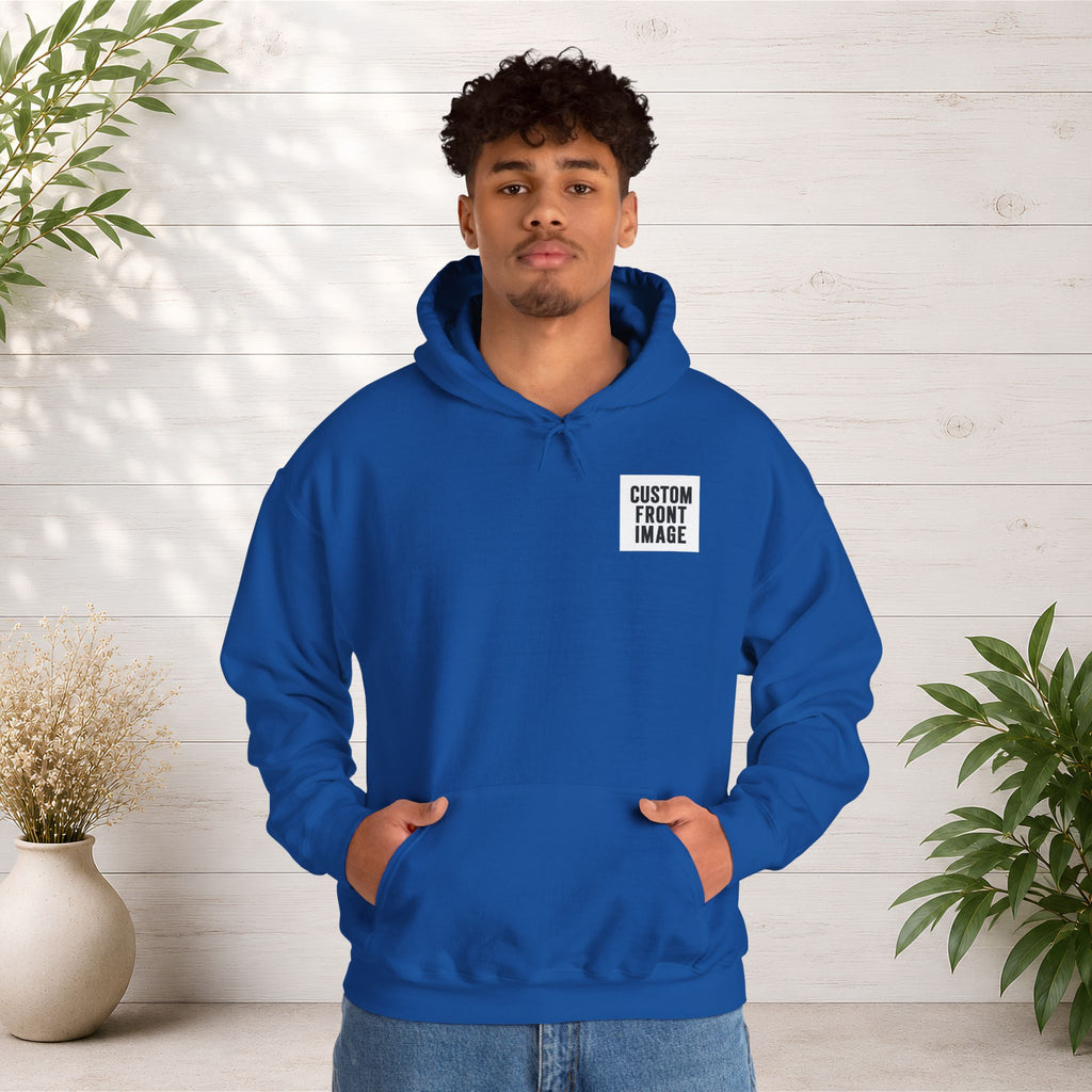 Custom Front Small Left Image Hoodie — Personalized White Pullover Hooded Sweatshirt
